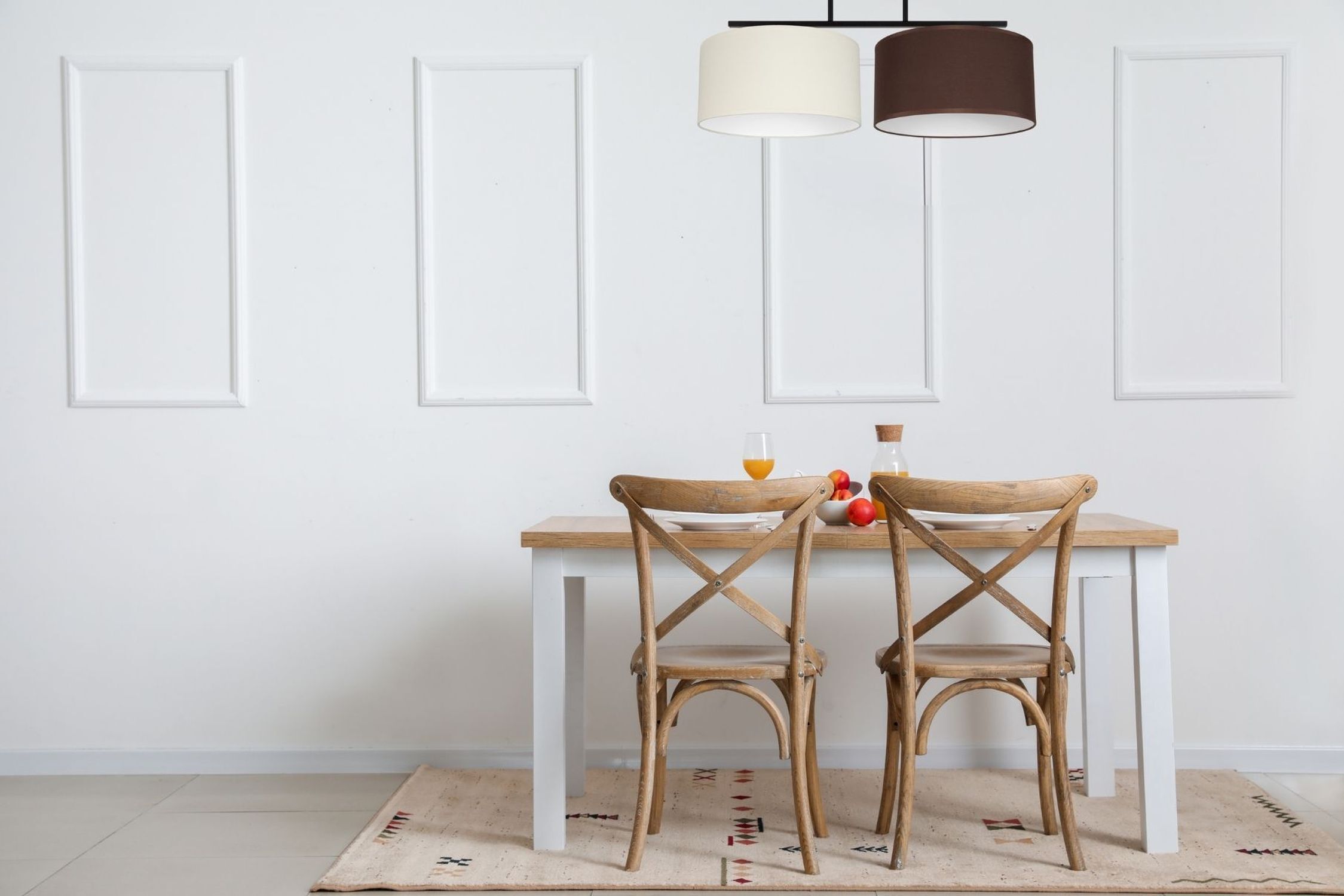 Blendarme Deckenleuchte Stoff Ecru Braun E27 L:70 cm Esstisch, Holztisch, Glastisch, Stühle, Küche