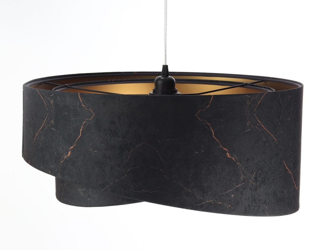 Hängeleuchte Schwarz marmoriert Gold E27 Velours Optik