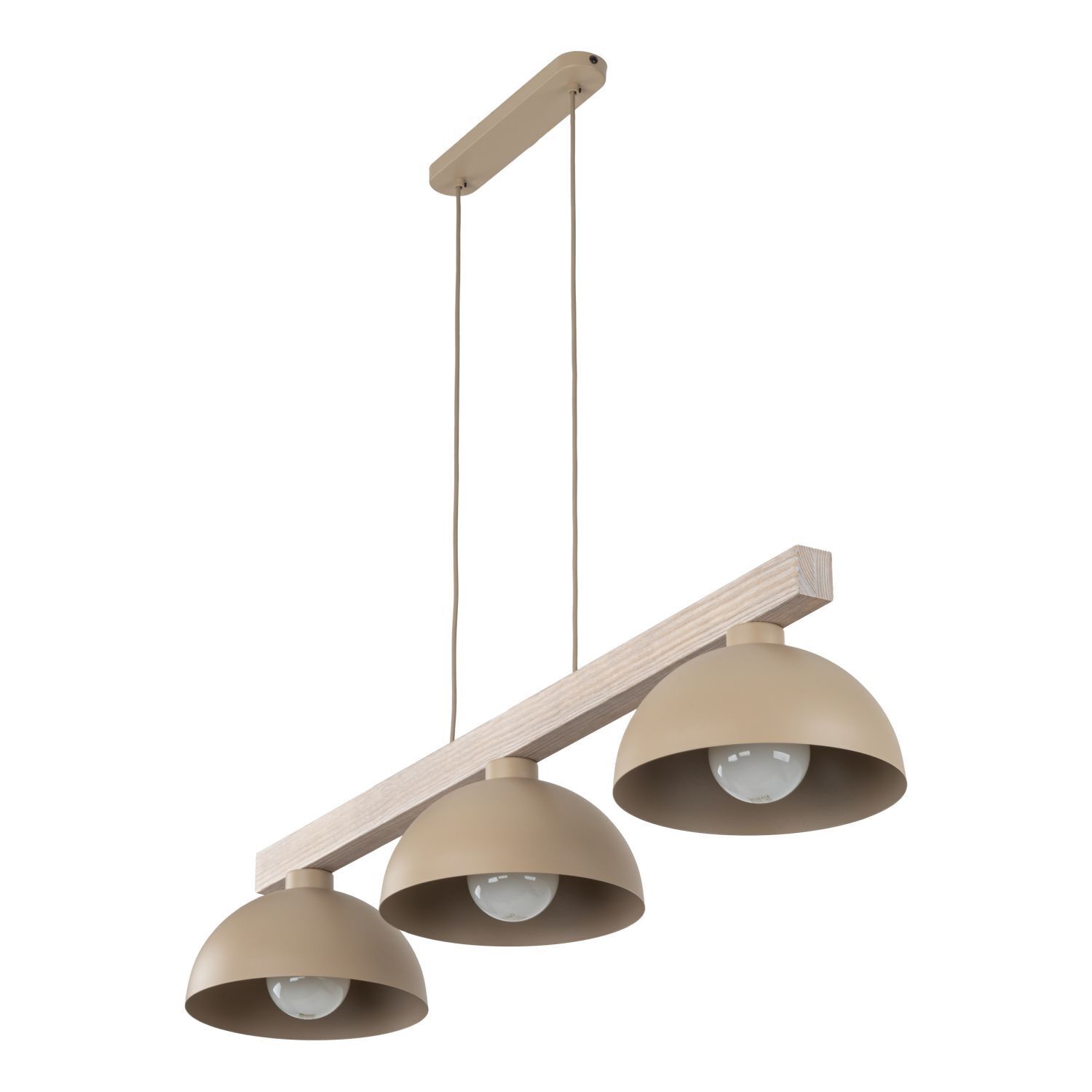 Pendelleuchte, 3-flammig, Beige, Holz, Deckenleuchte