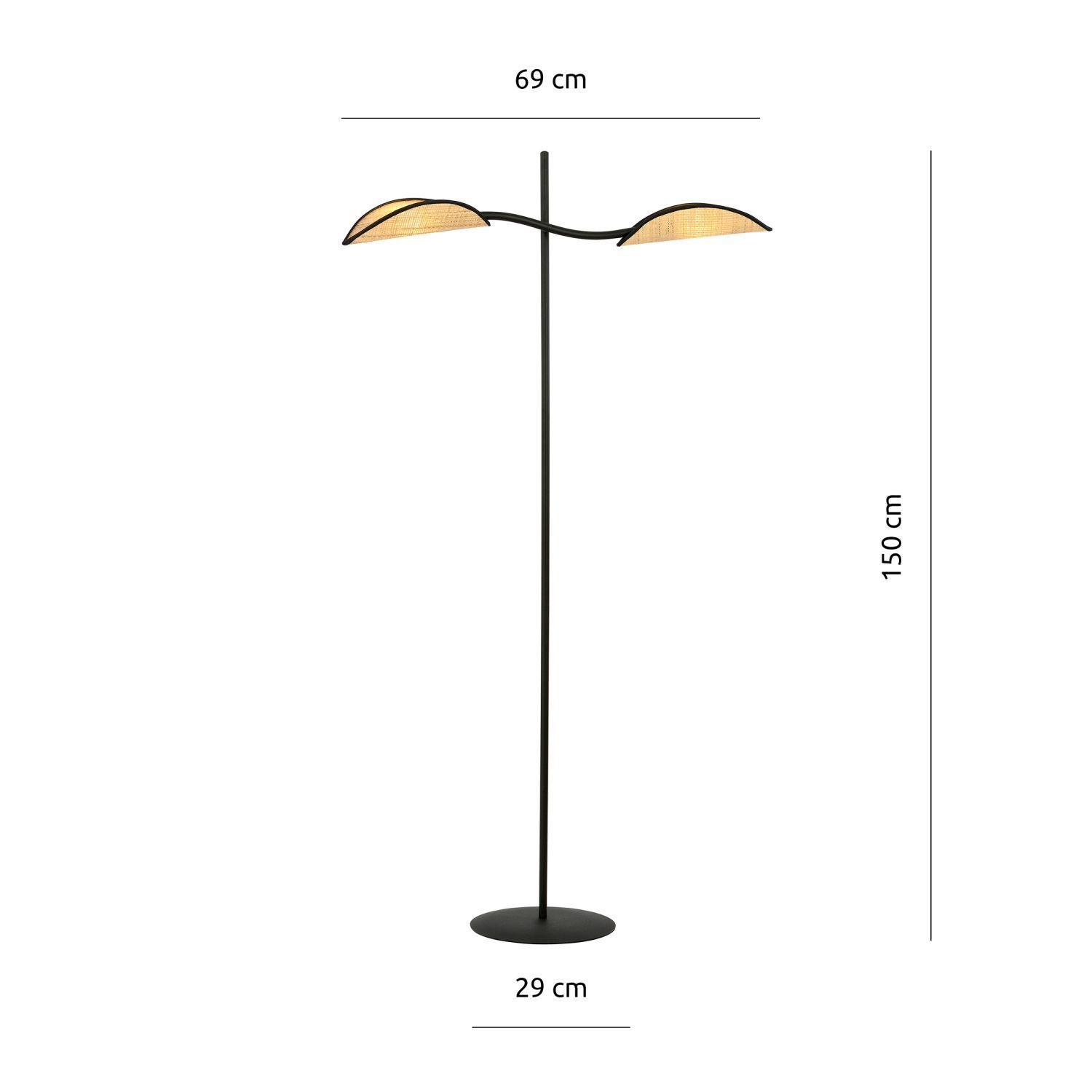 Stehlampe Schwarz Natur 150 cm Metall Rattan Modern drehbar Lampe