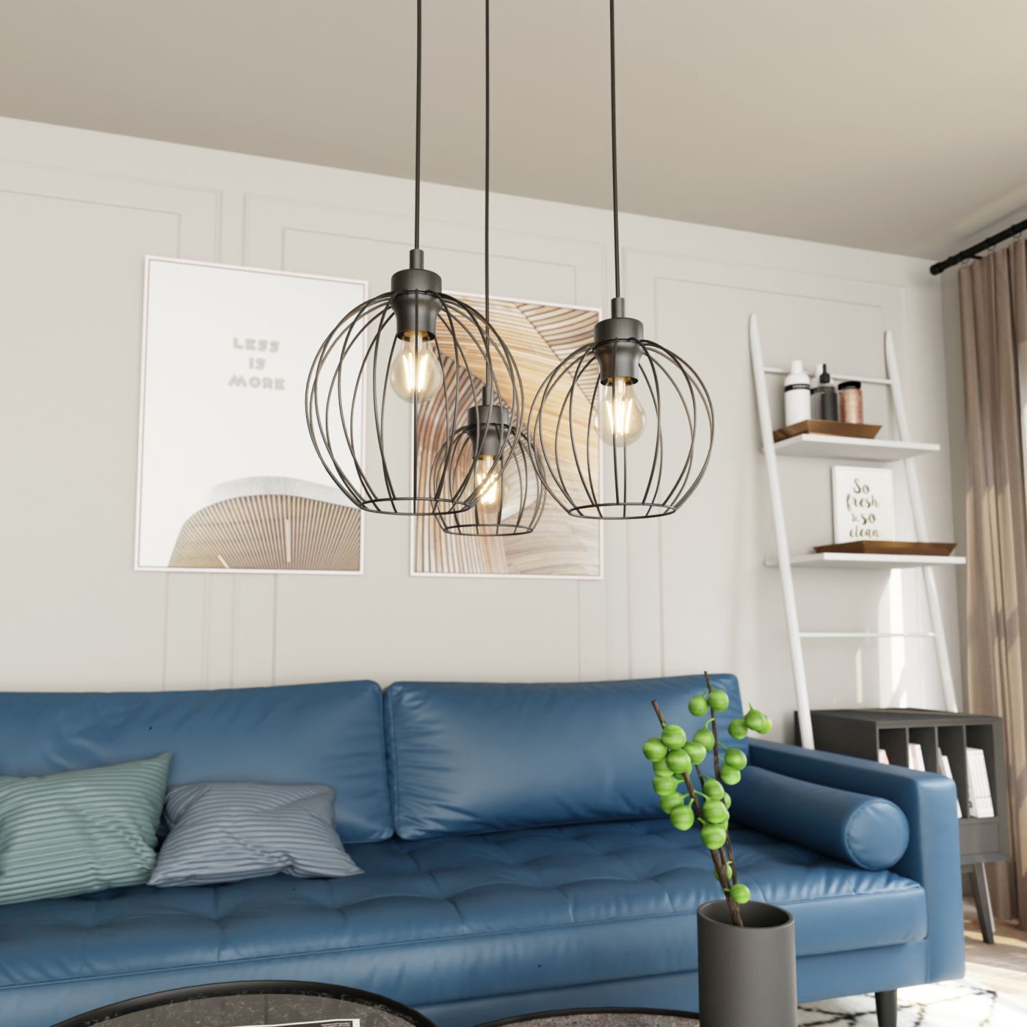 Lampe à suspendre métallique E27 3 flammes L:30 cm rond noir