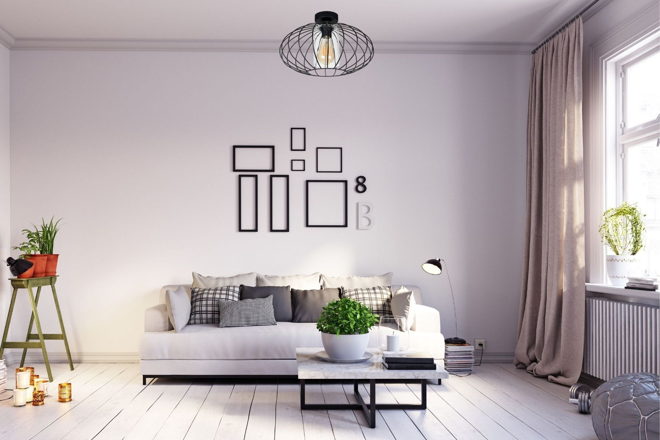 Deckenlampe Metall E27 rund Ø34 cm Schwarz Retro Design Wohnzimmer, Dekoration Ihres Zuhauses, Innenarchitektur, Pflanze, Couch