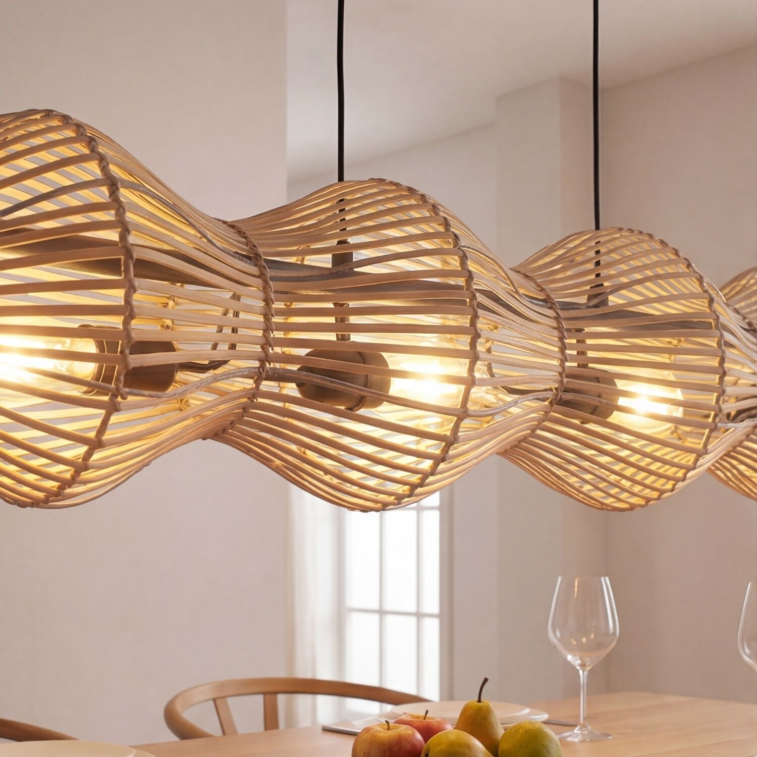 Hängeleuchte, Holz, Kugel-Lampe, Raumdeko, Esszimmerbeleuchtung