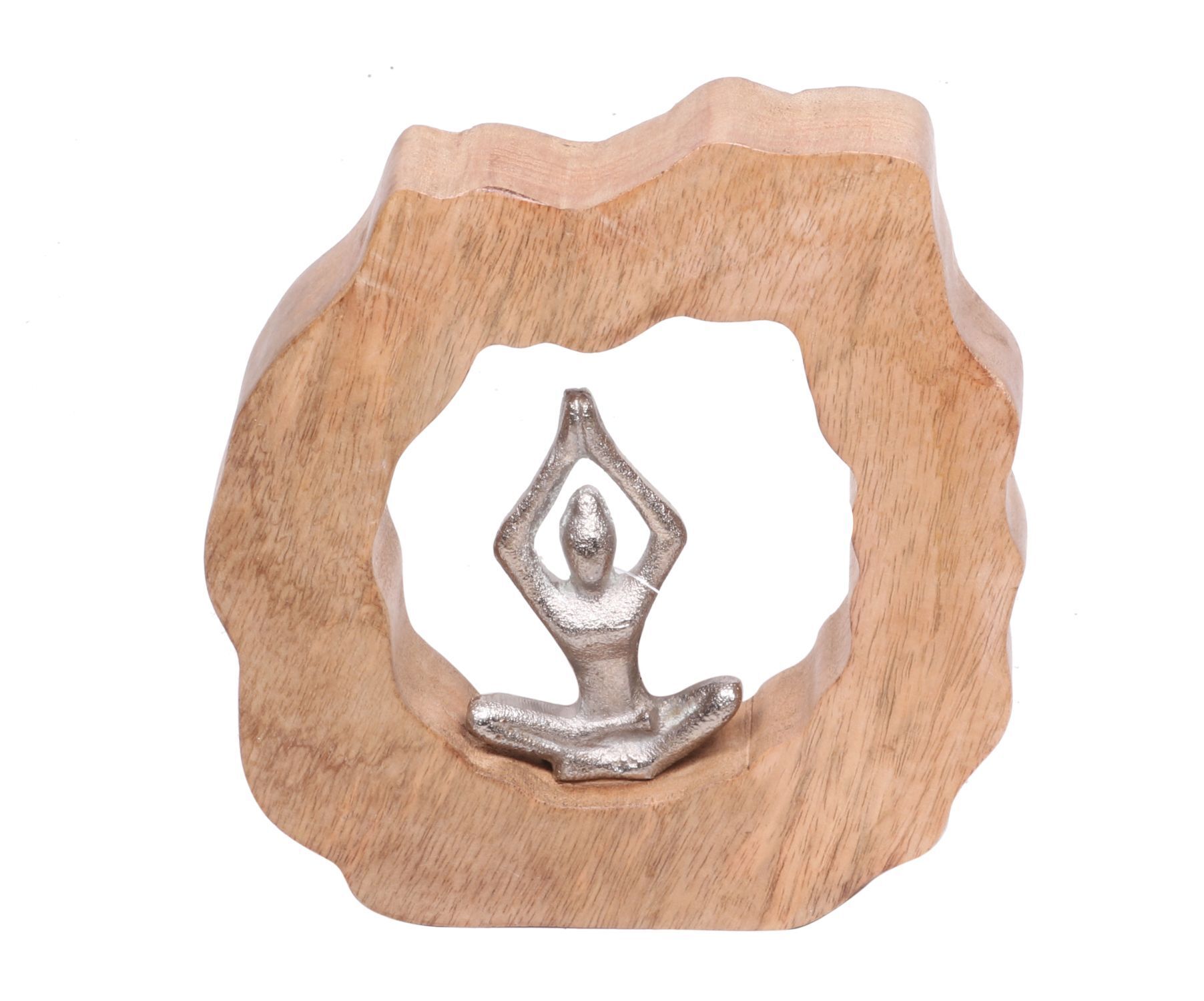 Statue décorative en bois Alu Figure de yoga H : 20 cm en argent naturel