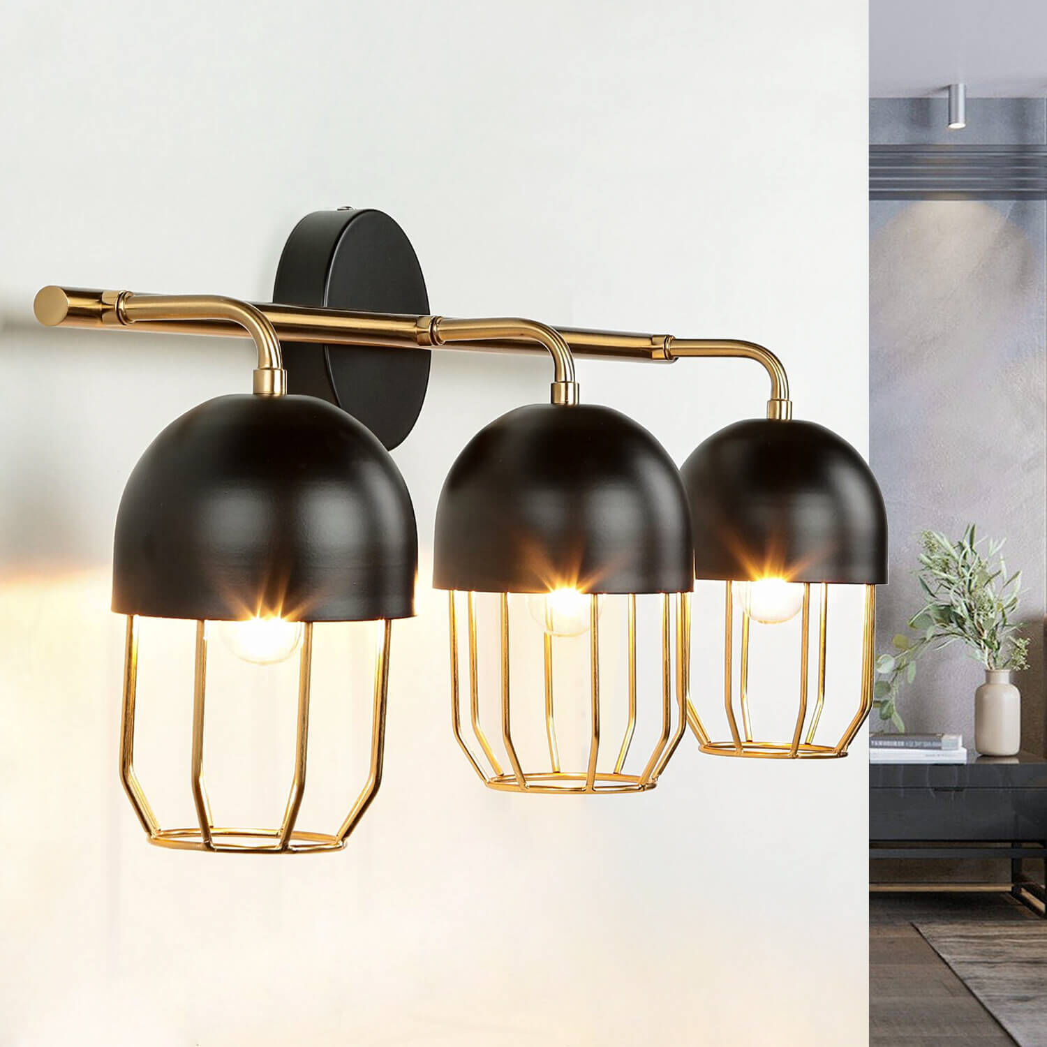 Wandleuchte Metall Loft Design in Schwarz Gold QUINN Leuchte, Lampe
