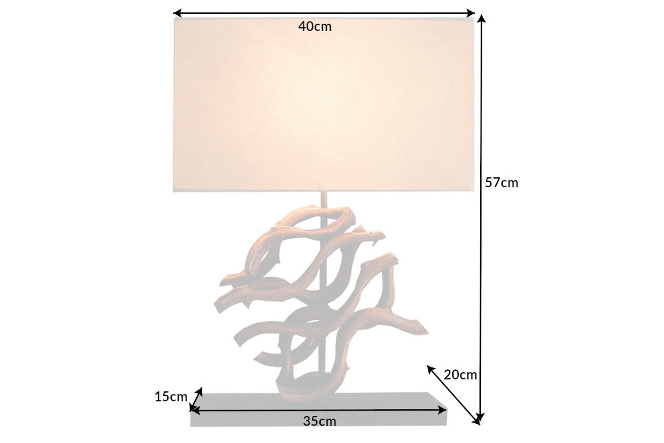 Lampe de table bois tissu caoutchouc 57 cm E27 anti-éblouissement Lampe, Tischlampe