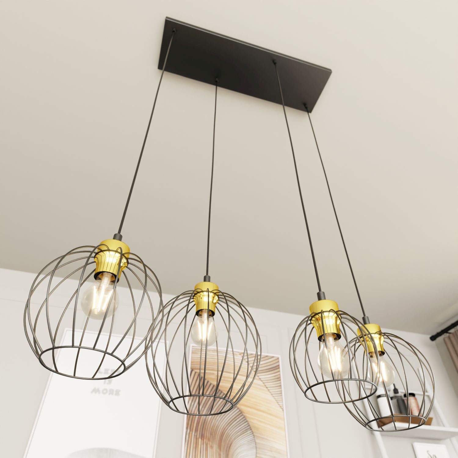 Lampe à suspension allongée Noir Or L:83 cm E27 élégant