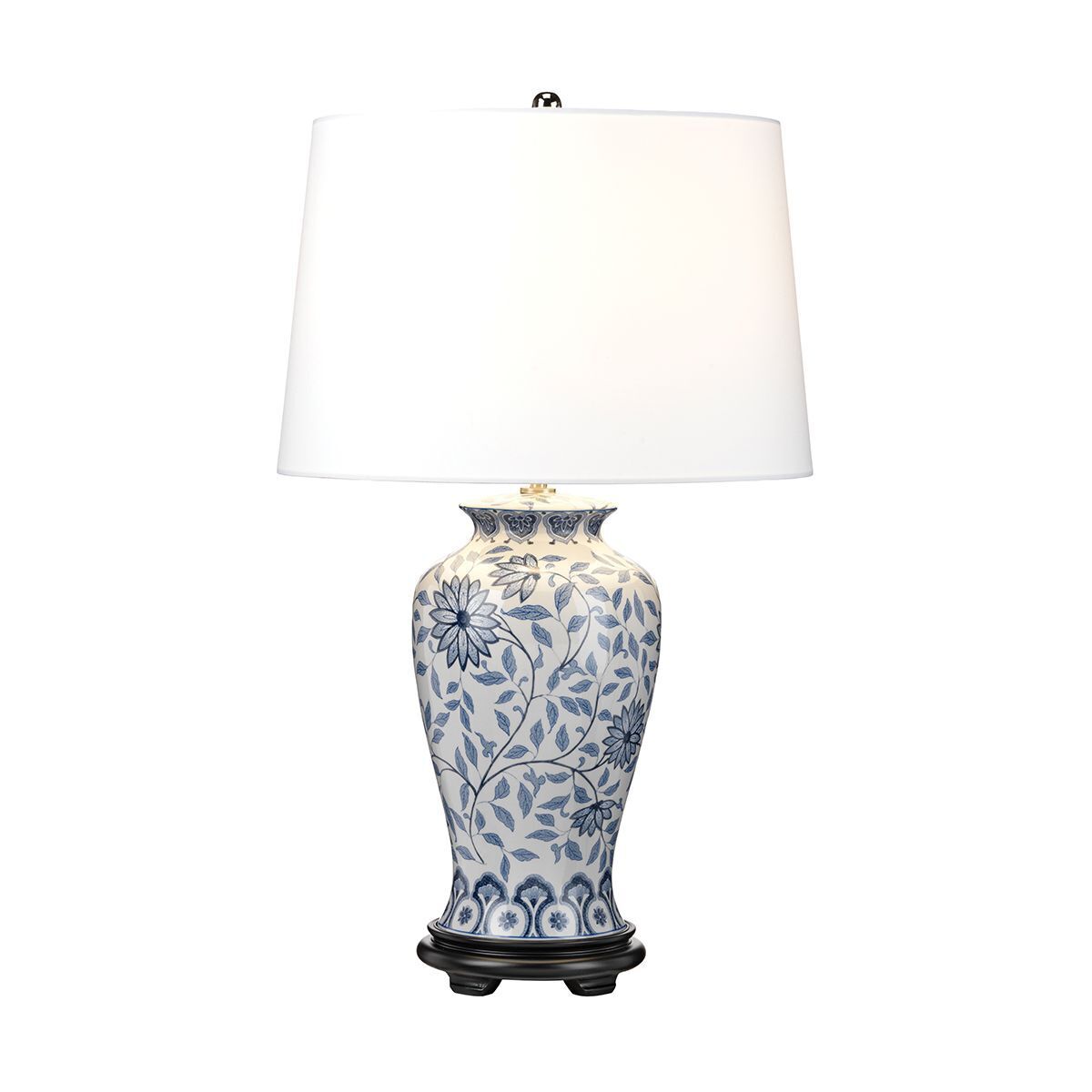 Tischlampe Keramik Stoff E27 65 cm Blau Weiß Klassisch Lampe, Tischlampe, Lampenschirm
