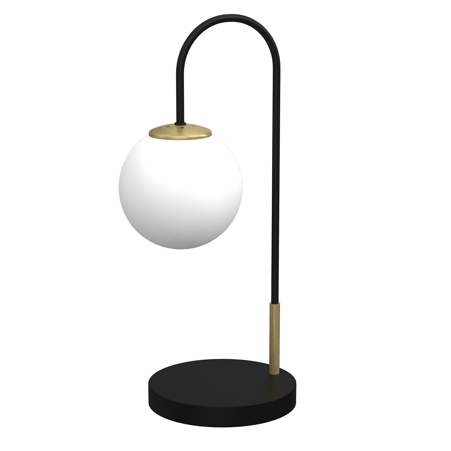 Lampe de chevet métal verre 52 cm noir blanc laiton