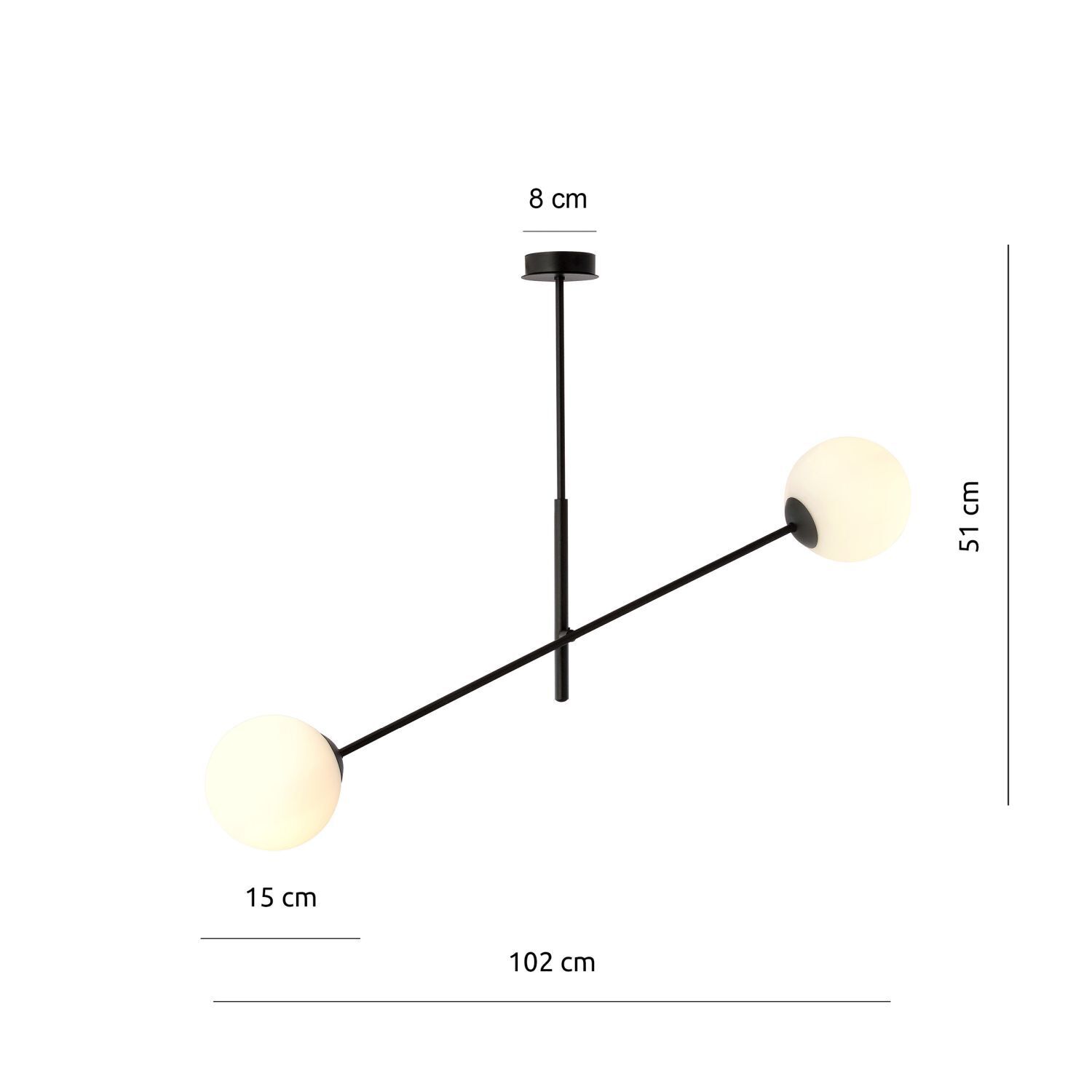 Plafonnier verre métal 102 cm de long orientable E14 2 flammes