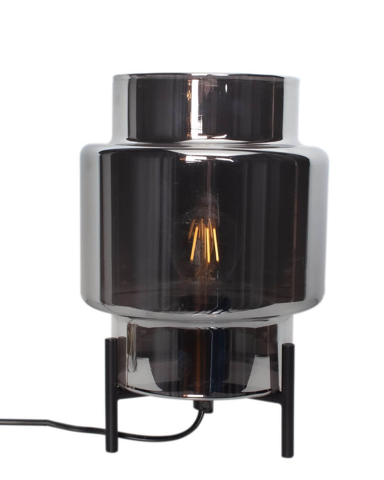 Tischlampe Dreibein 29 cm Metall Rauchglas für E27 Gerät, Elektrisches Gerät