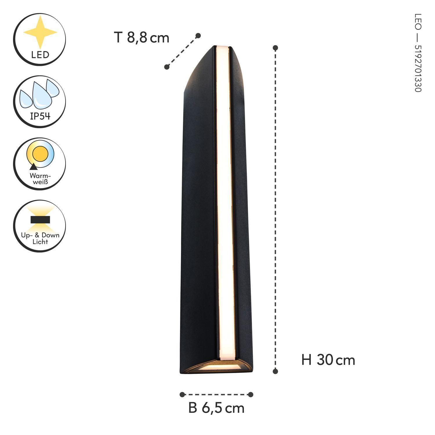 Lampe d'extérieur noire Moderne E27 IP54 H:30 cm faible éblouissement Meer, Wasser, Schwert, Meereswellen, Surfen