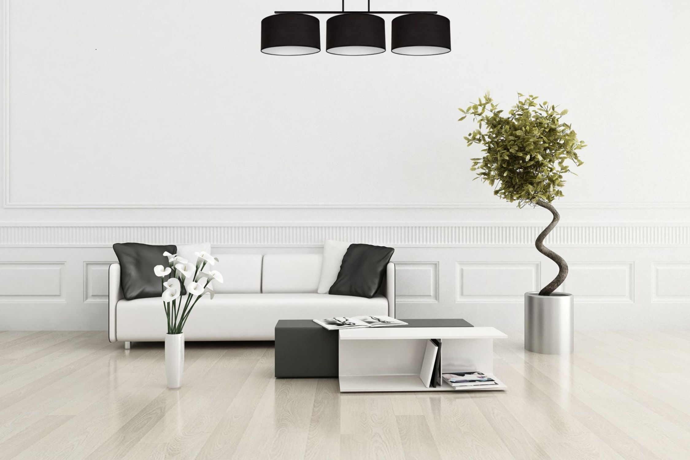 Blendarme Deckenlampe Stoff Schwarz Weiß E27 3-flammig Wohnzimmer, Möbel, Sofa, Couchtisch, Pflanze