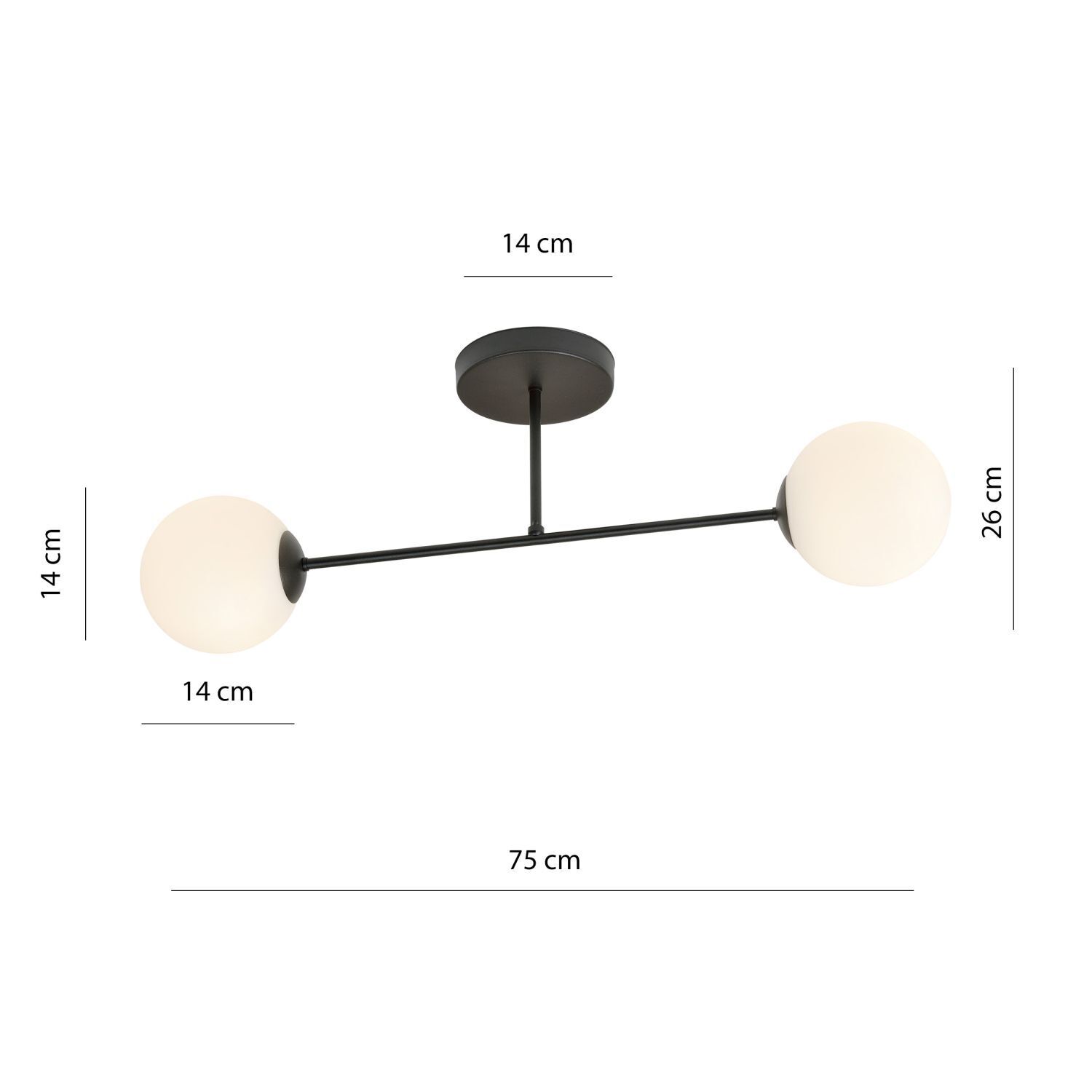 Plafonnier allongé 55 cm 2 flammes verre métal