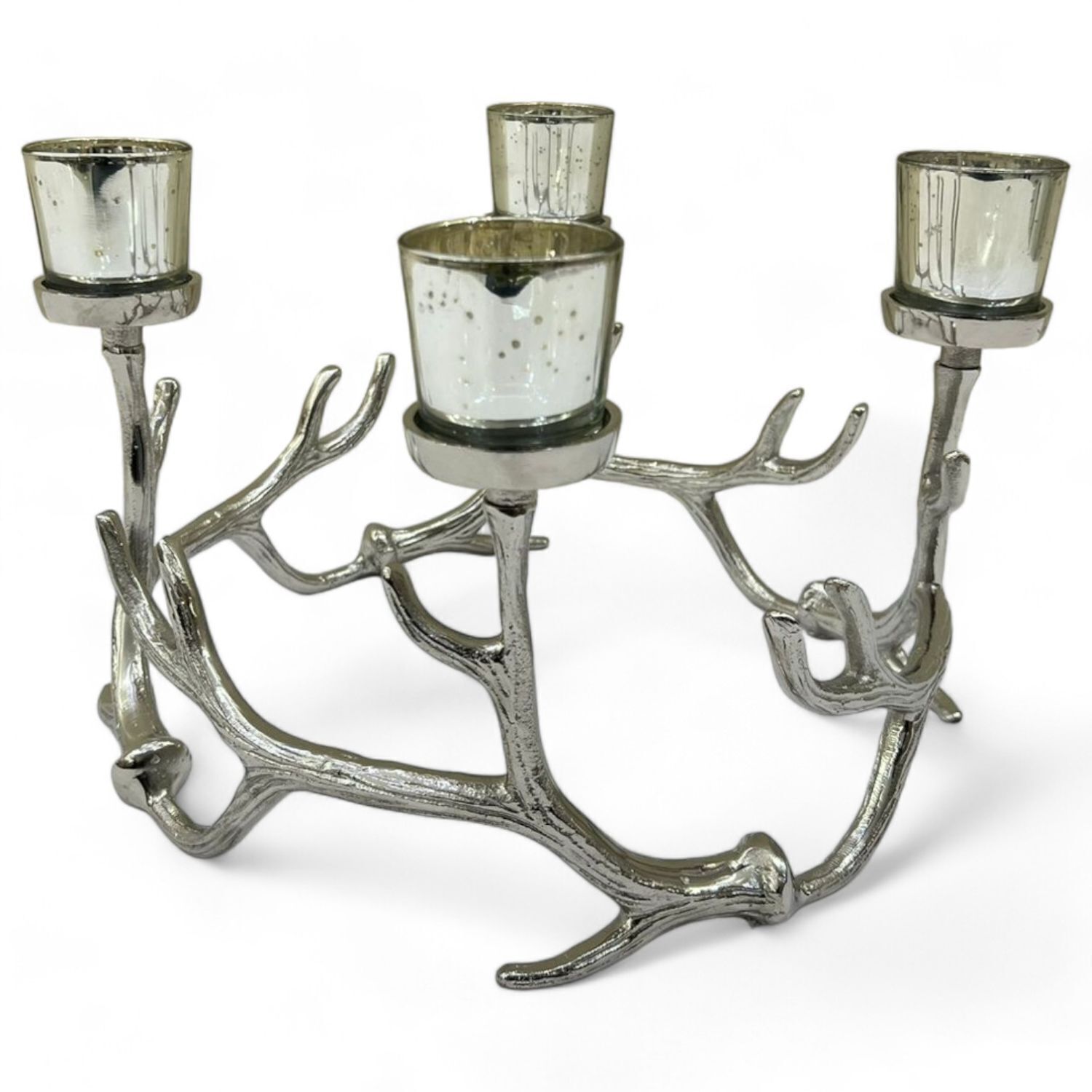 Kerzenständer in Silber Glas Alu B: 38 cm Geweih Look Kerze