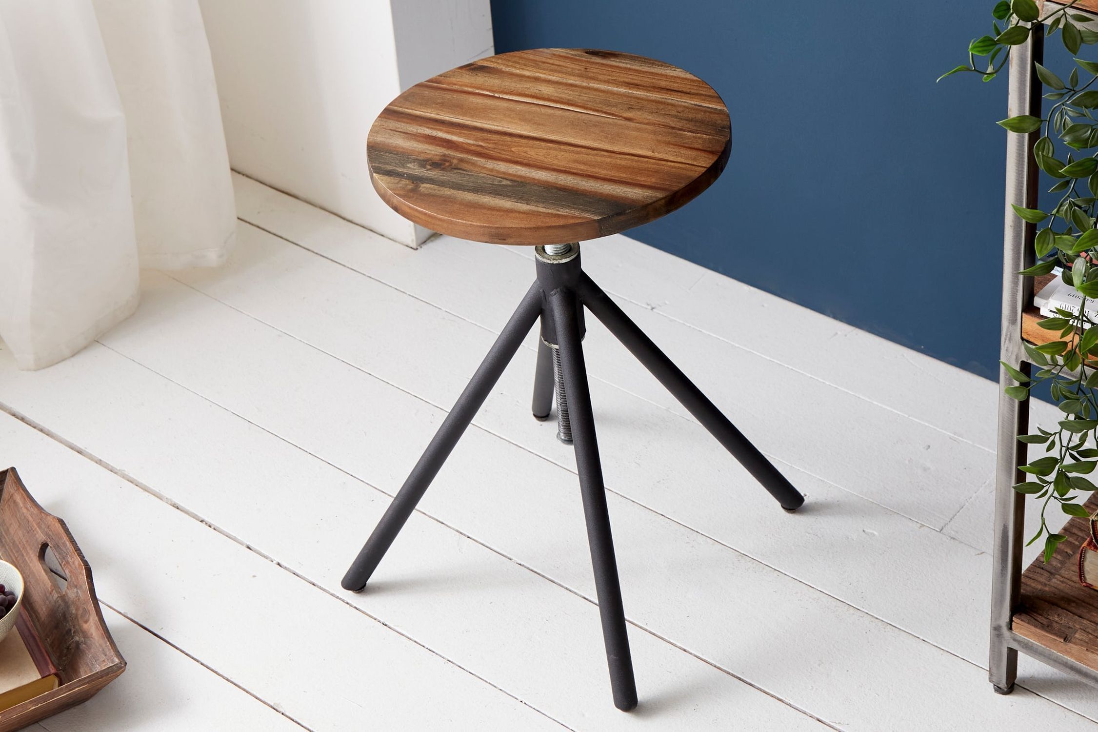 Tabouret réglable en hauteur Industrial bois d'acacia métal Tabouret réglable en hauteur Industrial bois d'acacia métal