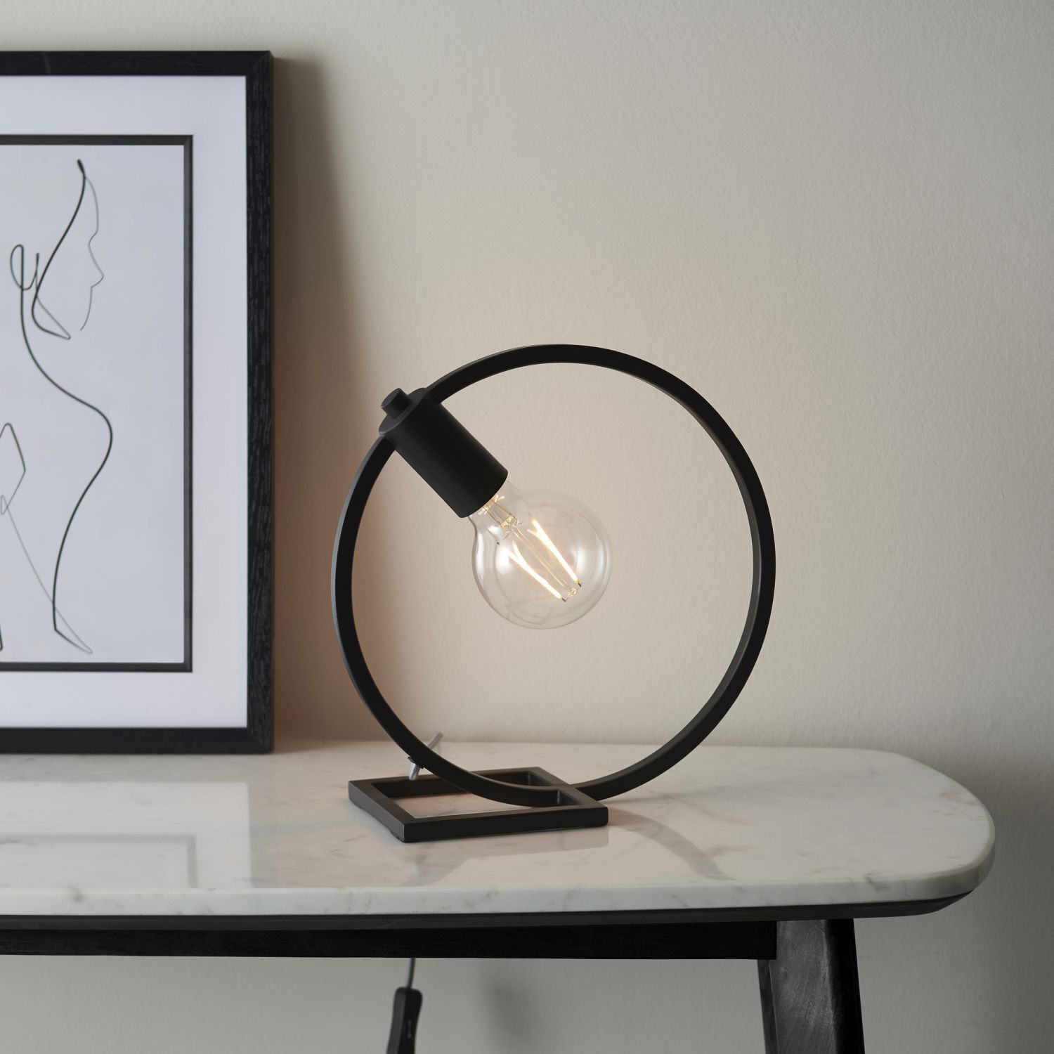 Lampe de table en métal 31,2 cm Noir rond Moderne pour E27