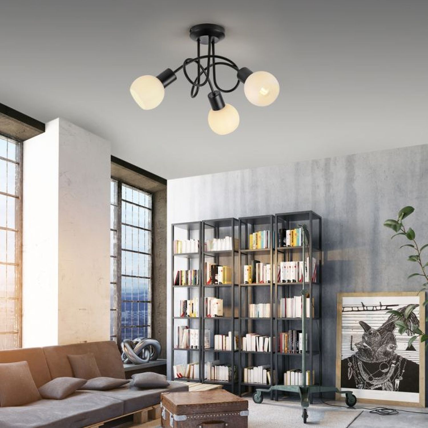 Deckenlampe Metall Glas L:38 cm inkl E14 dekorativ Moebel, Bücherschrank, Kronleuchter, Lampe