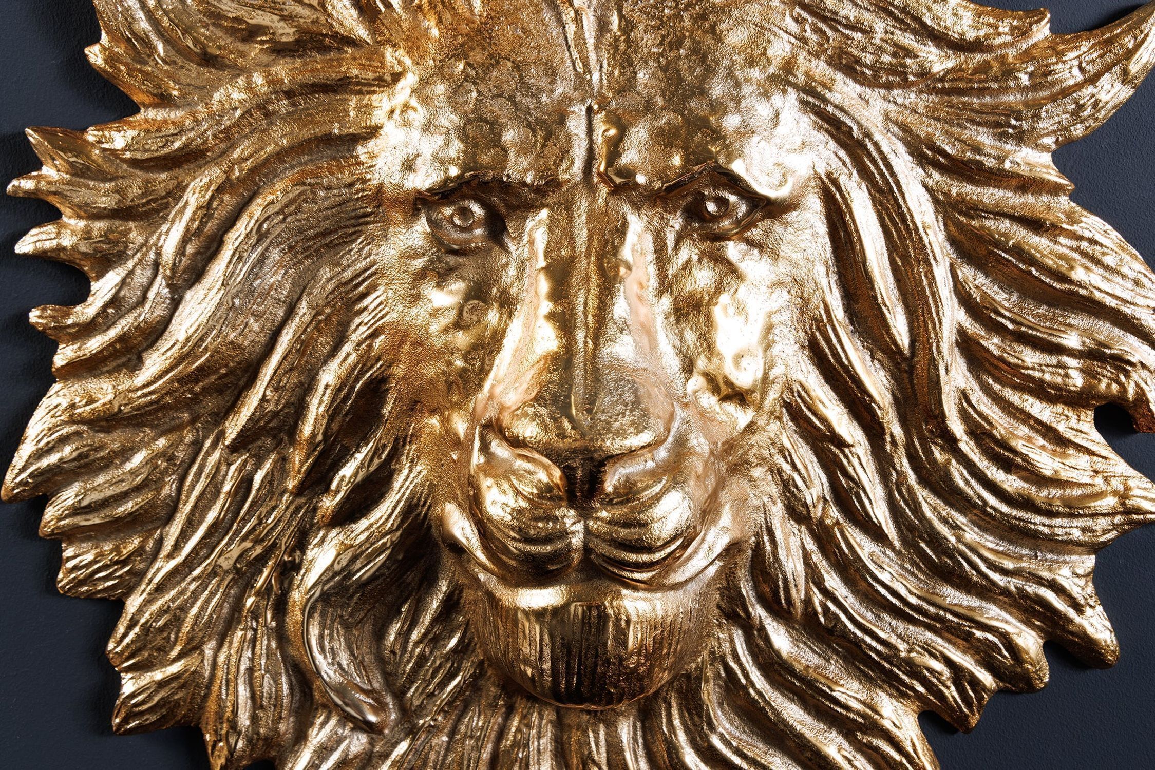 Décoration murale en or Tête de lion H : 58 cm grand travail manuel métal Bronze, Person