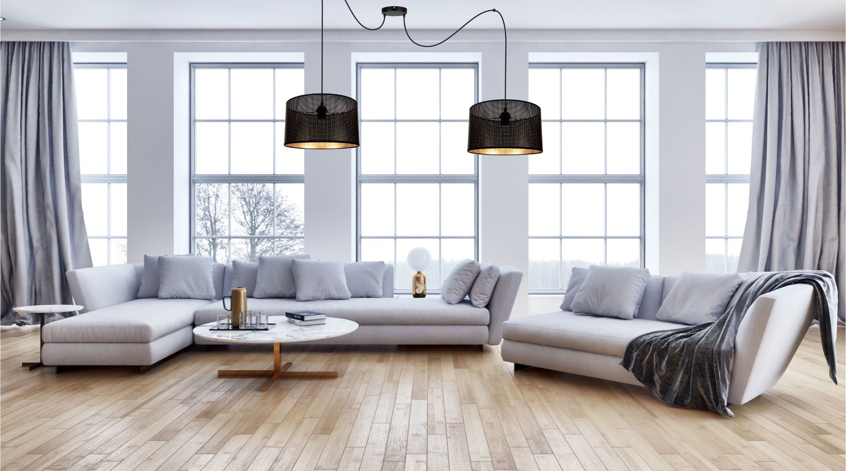 Hängelampe Spider Schwarz Gold E27 2-flmg L:200 cm groß Couch, Wohnzimmer, Dekoration Ihres Zuhauses, Fenster, Tabelle