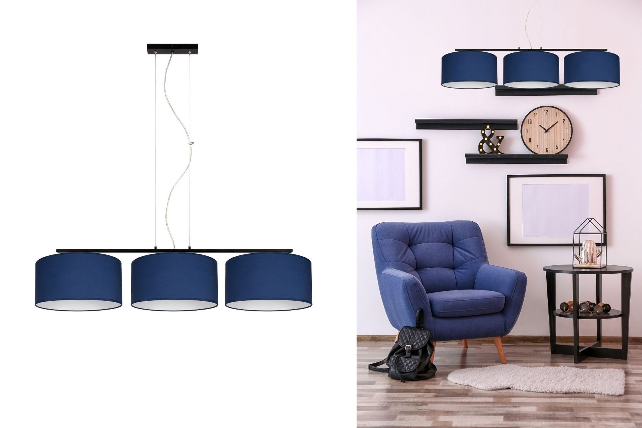 Blendarme Lampe à suspendre Tissu Noir Bleu E27 L:100 cm Lampe, Mobiliar, Klebeband, Stuhl, Kronleuchter