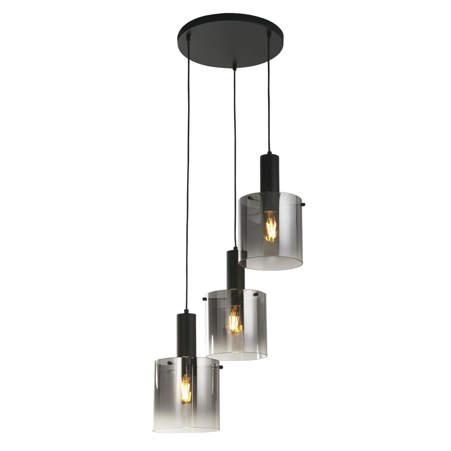 Lampe à suspendre verre fumé 3 flammes noir gris E27 Ø 42 cm