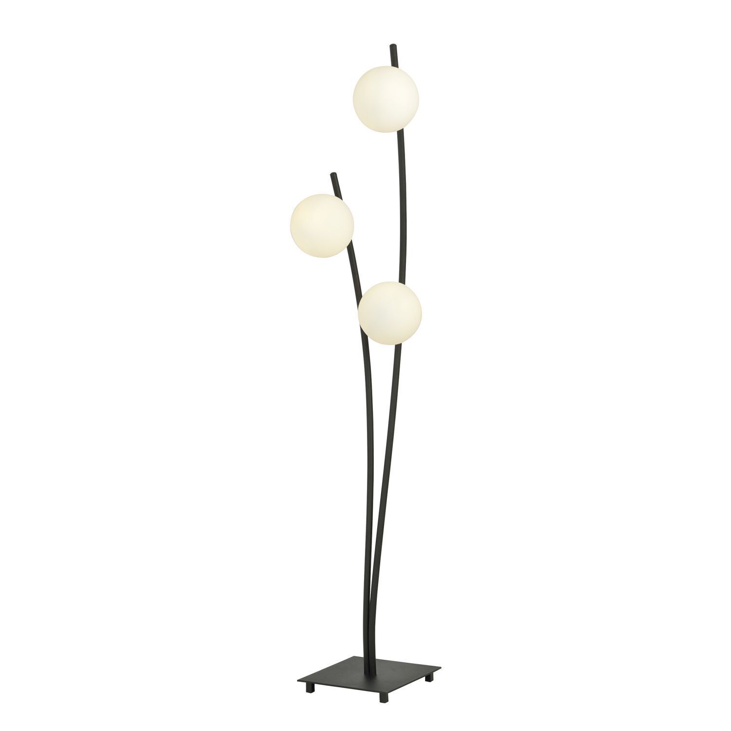 Lampadaire Noir Blanc 150 cm petit métal verre E14 3 flammes