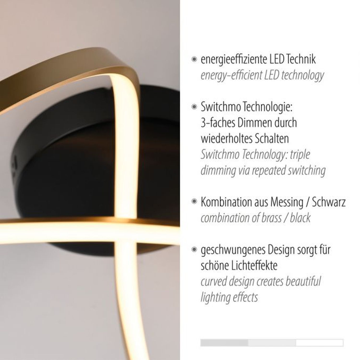 LED Deckenleuchte Metall Schwarz Messing 3000 K dimmbar Lampe