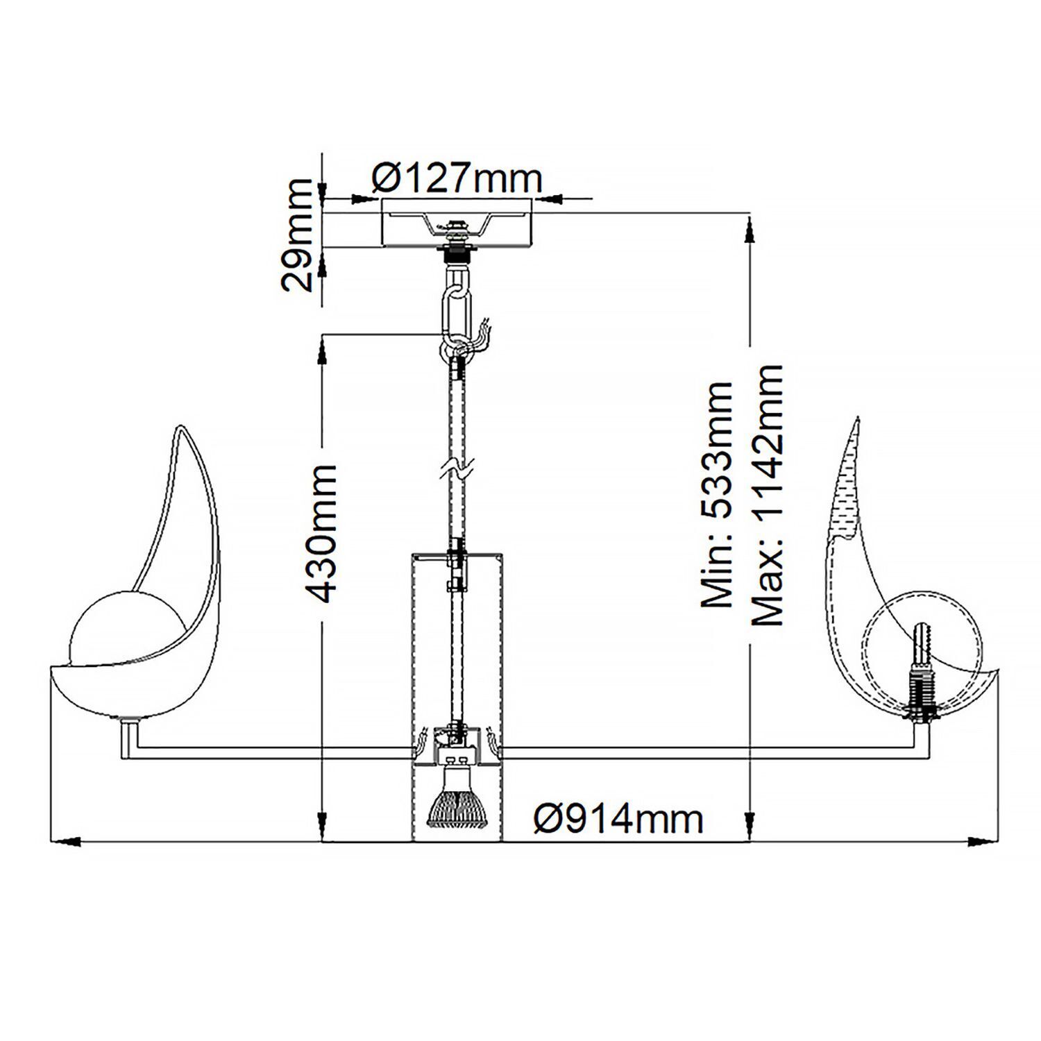 Lustre à LED noir or blanc Ø 91,4 cm hauteur réglable