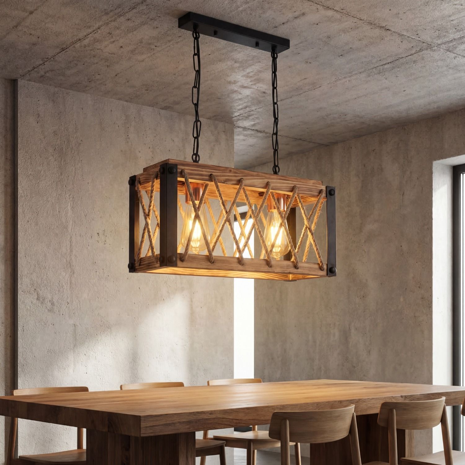 Pendelleuchte, Holz, Kette, Gitter, Esstischlampe