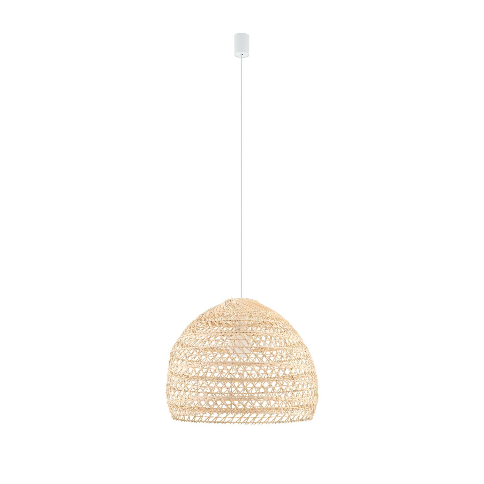 Hängelampe, Korbschirm, naturfarben, Weißes Kabel, Lampenschirm aus Rattan