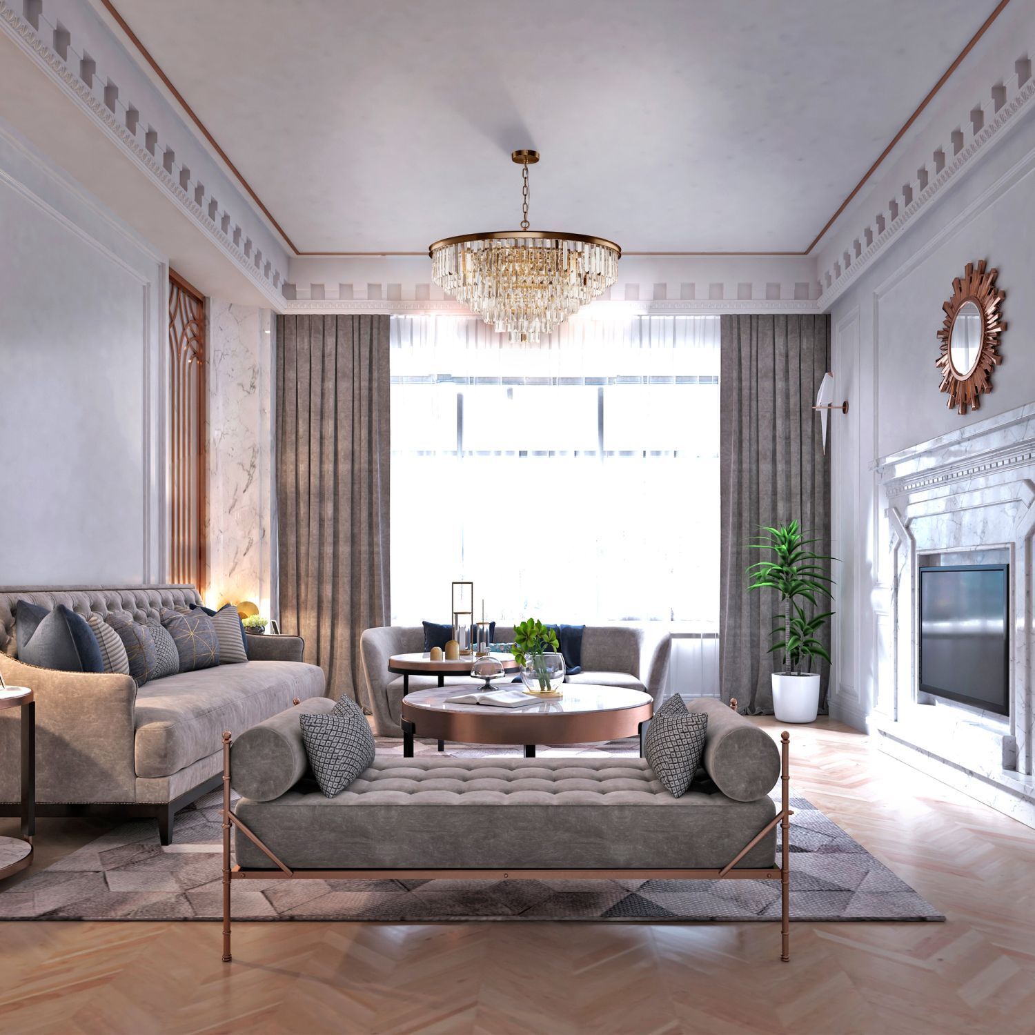 Hängeleuchte Metall Glas Ø 80 cm rund H: max. 127 cm Dekoration für Zuhause, Wohnzimmer, Innenarchitektur, Tabelle, Kronleuchter