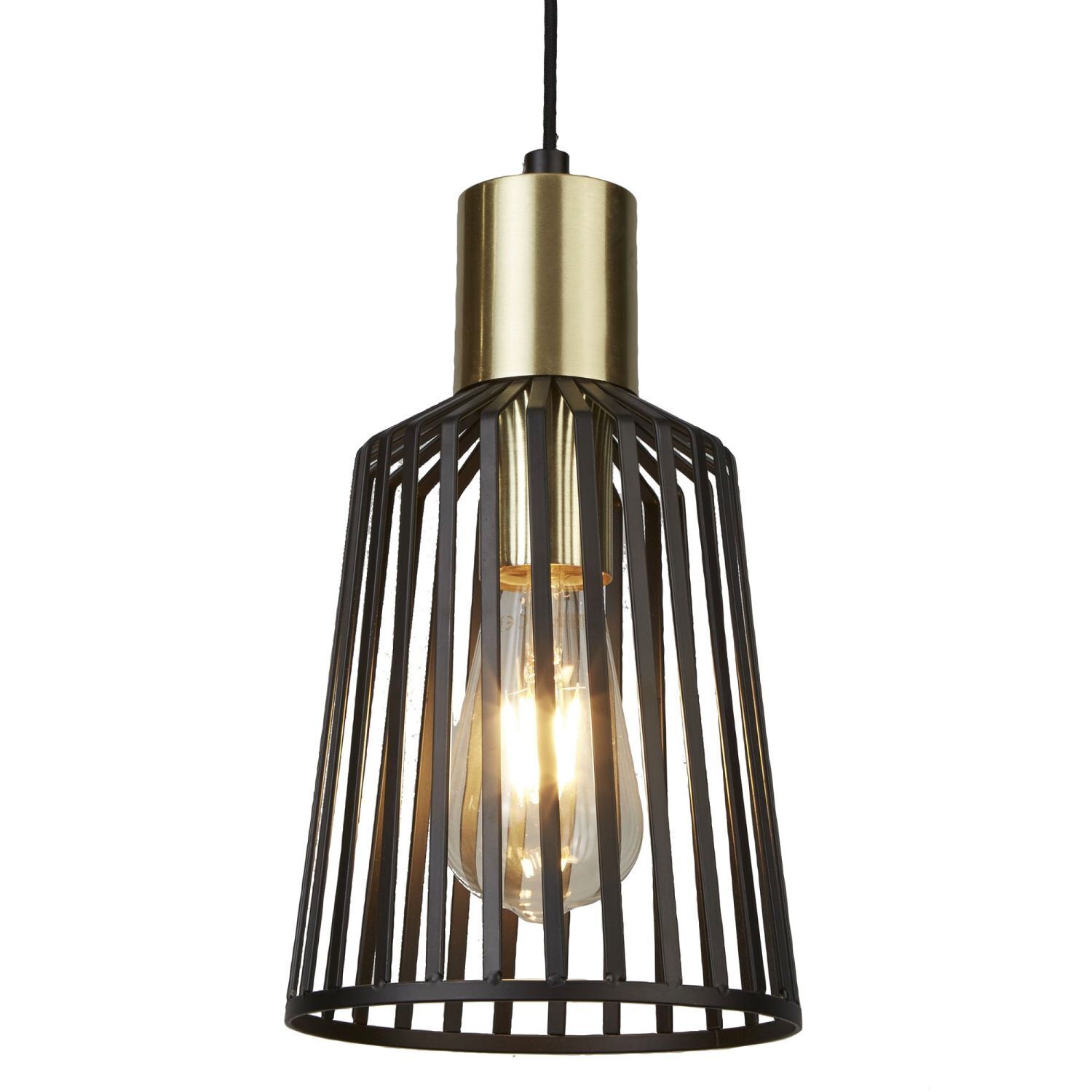 Pendelleuchte E27 Ø 16 cm in Schwarz Messing Metall