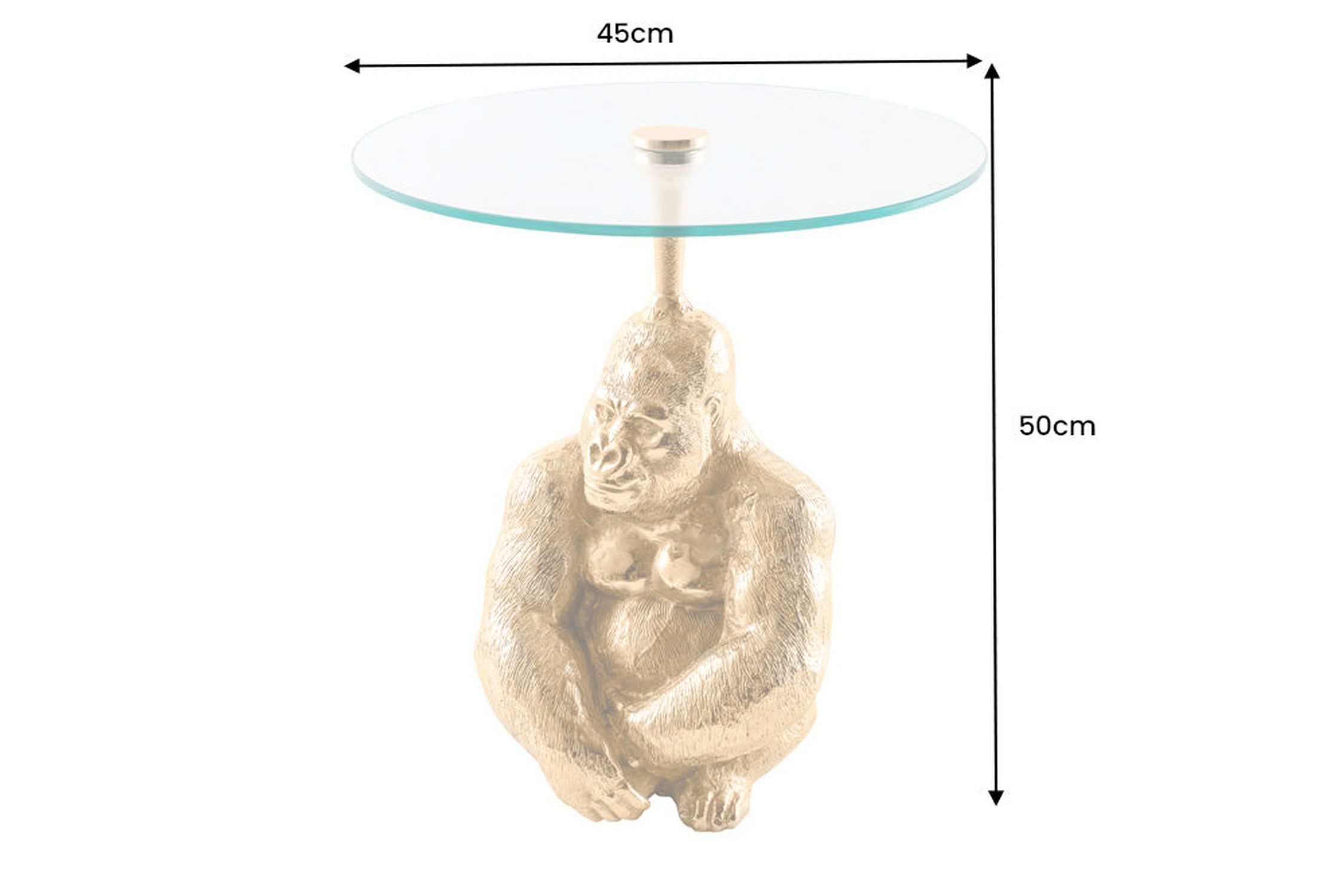 Beistelltisch rund Ø 45 cm Handarbeit Affe in Gold Moebel, Tabelle, Kaffeetisch, Person, Kunst