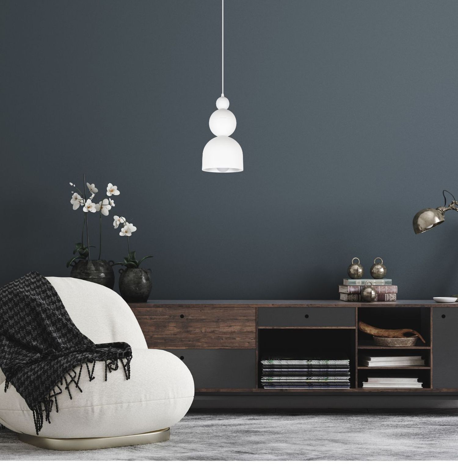 Lampe à suspendre blanche métal Loft Design E27 L:17 cm ronde Moebel, Lampe