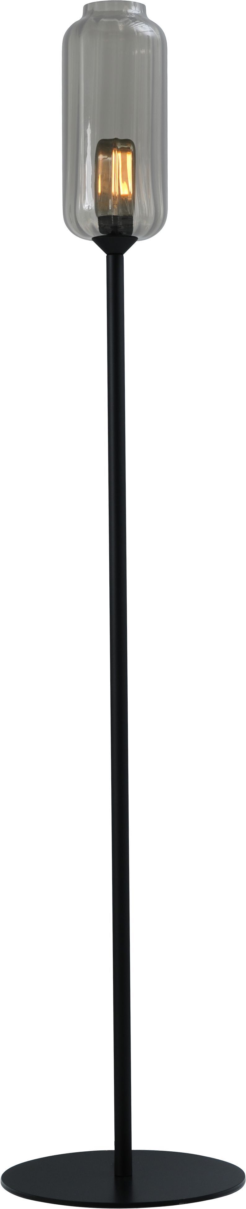 Lampadaire noir 165 cm E27 verre fumé métal