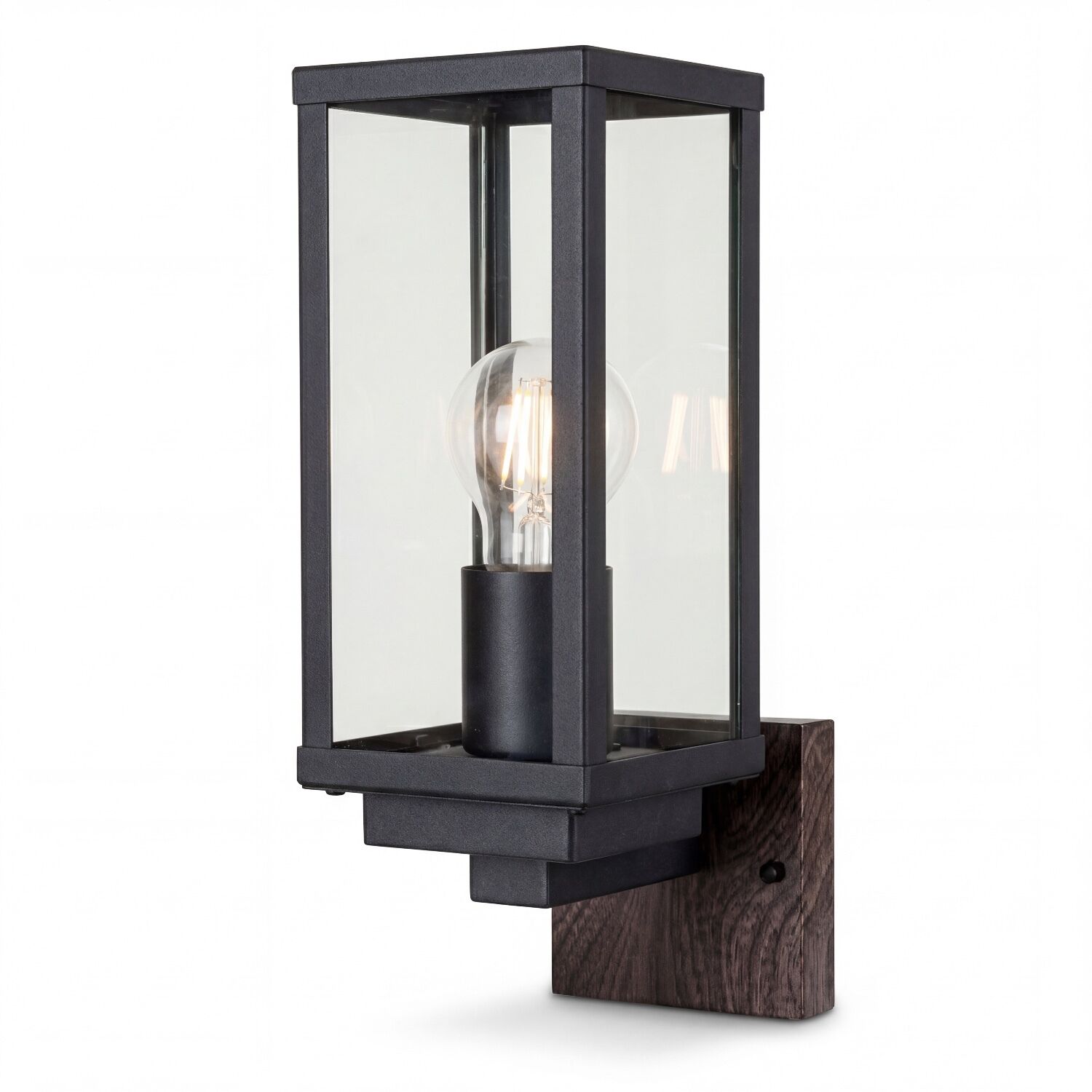 Wandleuchte, Außenleuchte, Glaslampengehäuse, Metallrahmen, Birnenstil