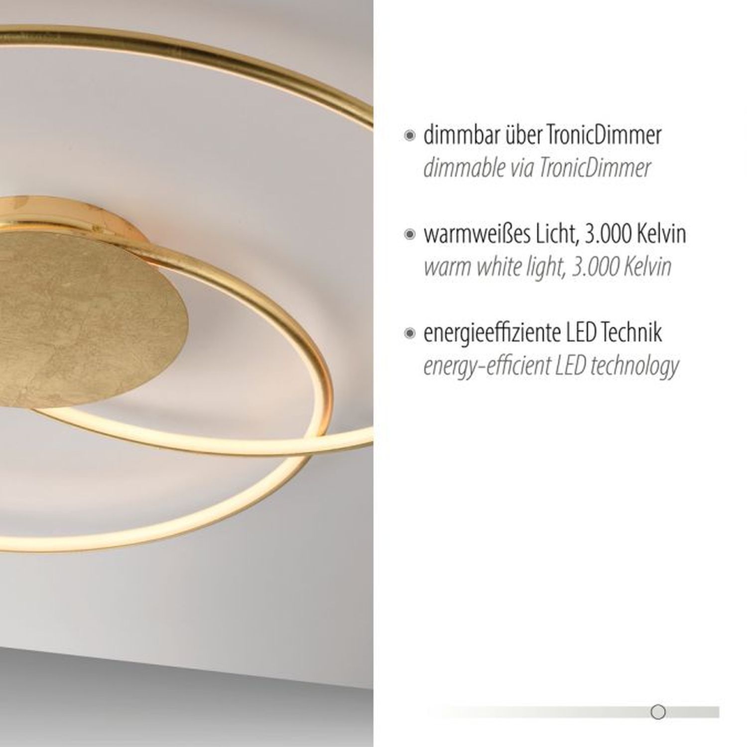 LED Deckenleuchte Leuchtringe Metall in Gold L:70 cm Reifen