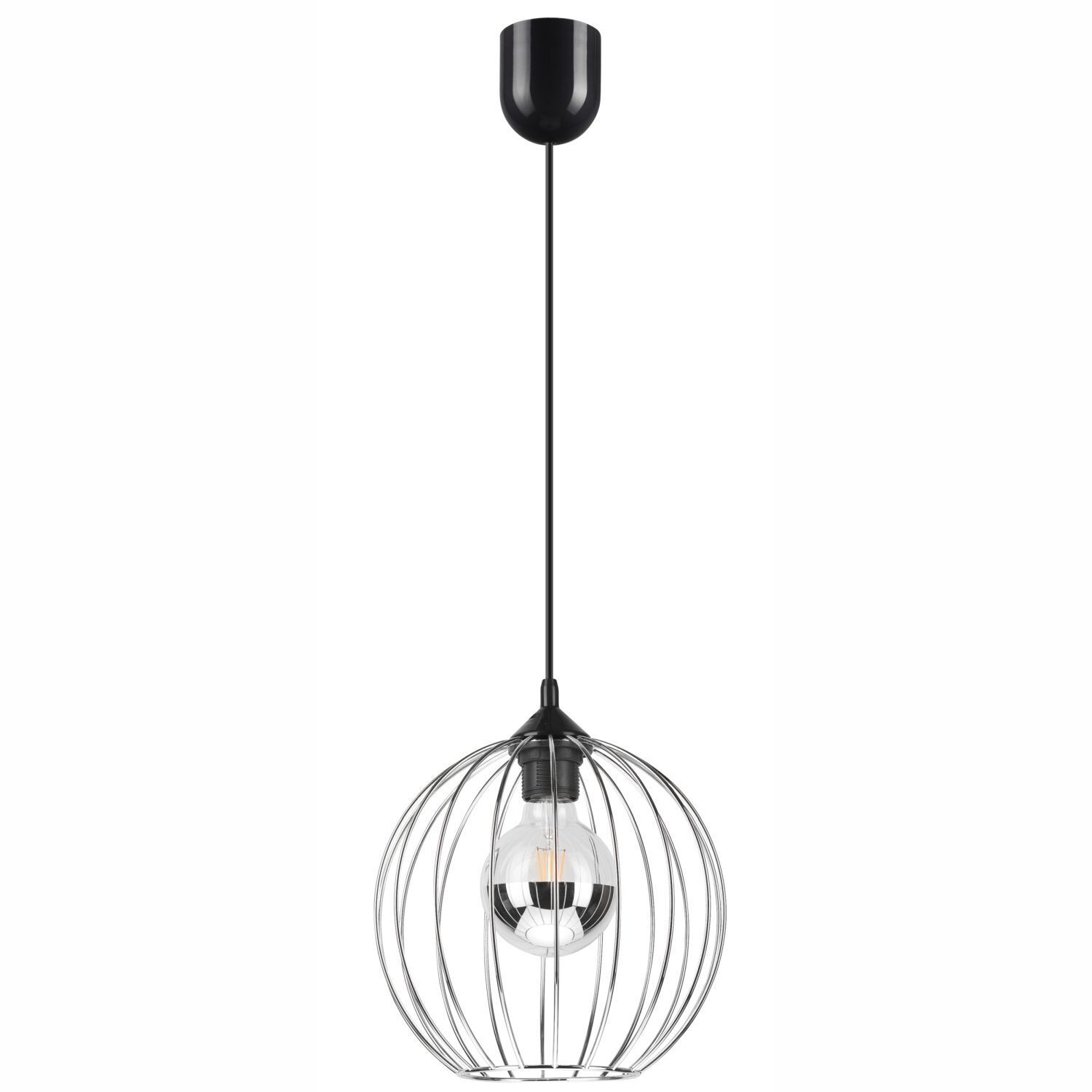 Lampe à suspendre ronde Ø 24 cm Métal Fil noir Chrome KARNA