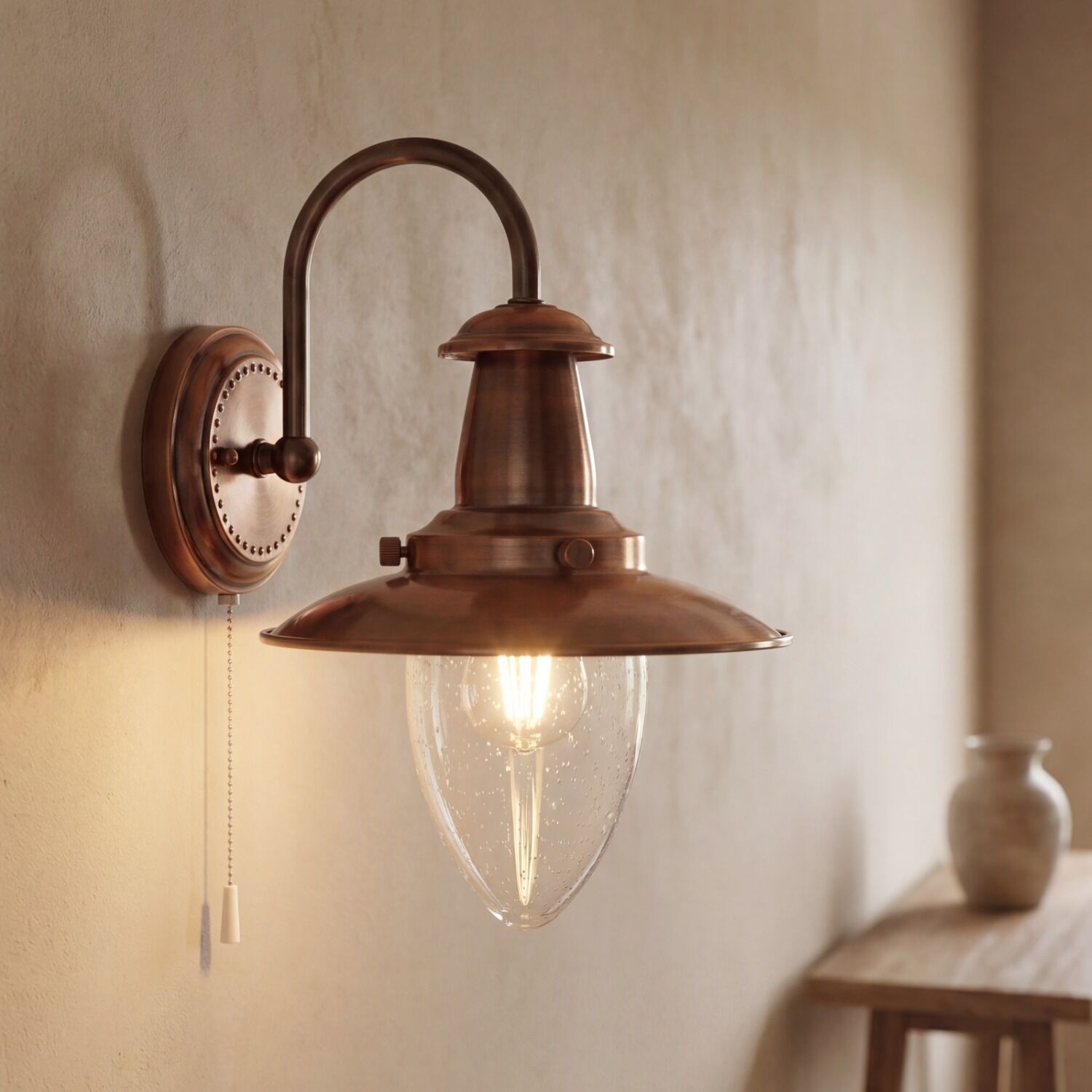 Wandleuchte, Wandlampe, Kupfer, Glühbirne, Vintage