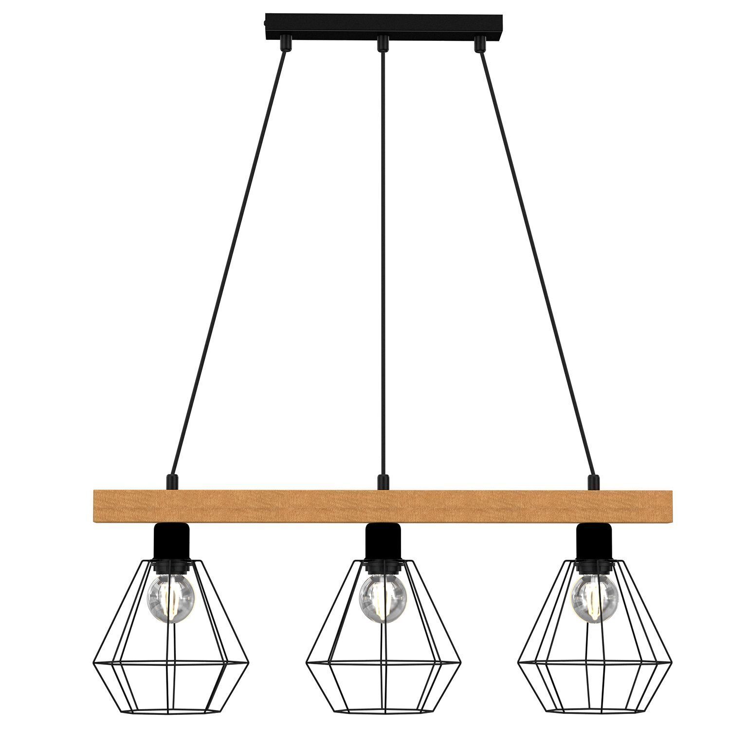 Industrial Lampe à suspendre Métal Bois Noir Naturel 3-flmg