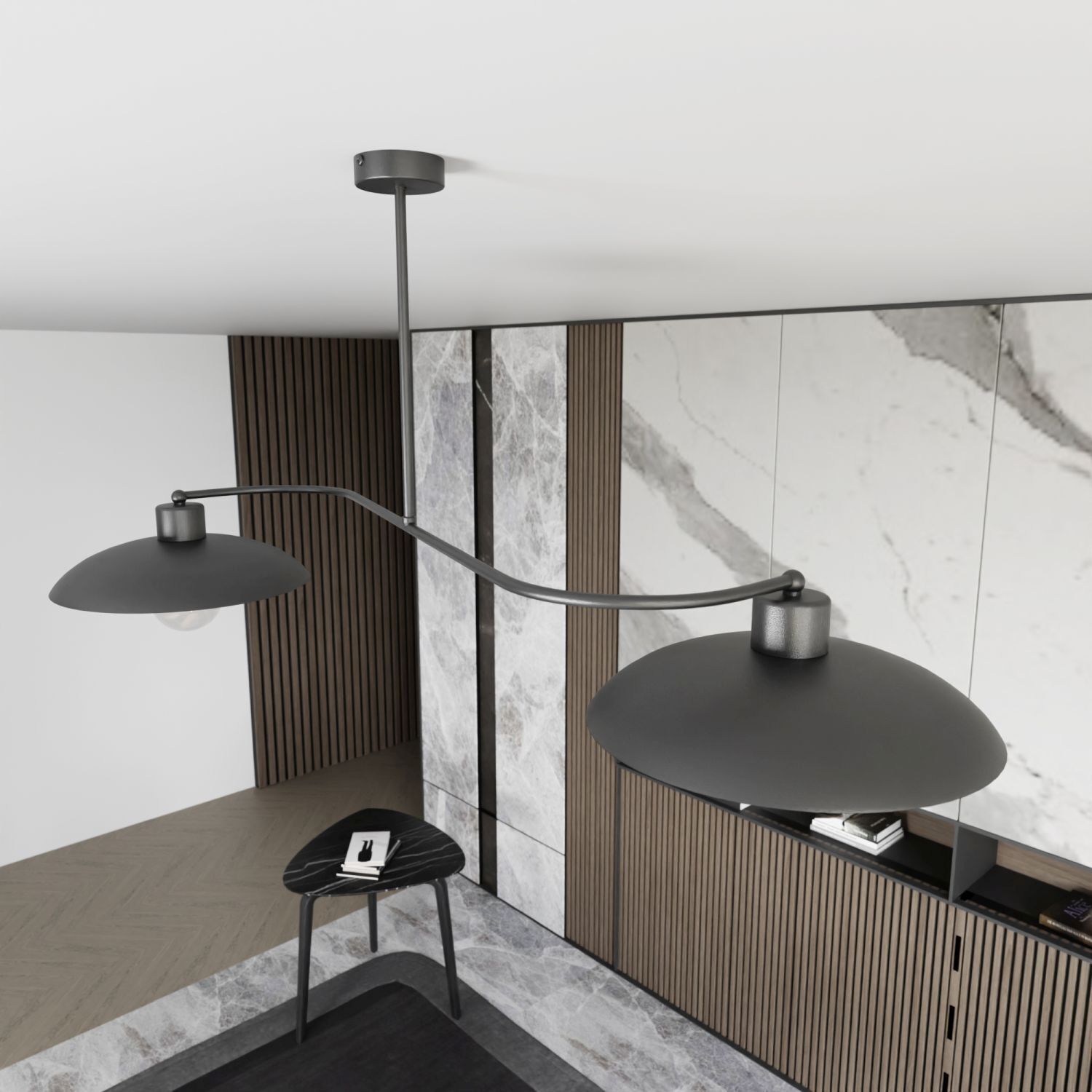 Deckenleuchte 2-flammig Schwarz Metall E27 L:100 cm Drinnen, Innenarchitektur, Lampe