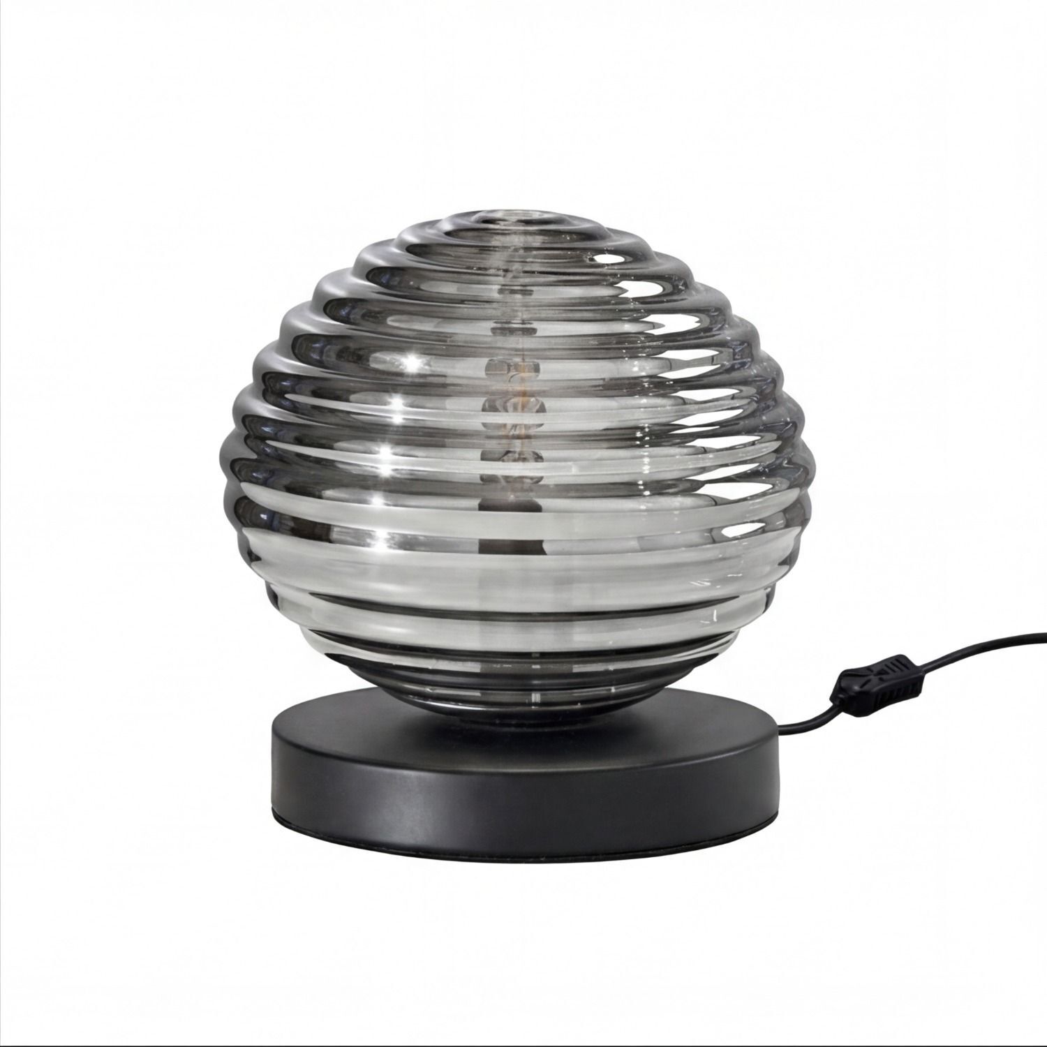 Tischlampe Rauchglas Metall Schwarz E27 16,5 cm Ø18 cm Lampen, Tischlampe, Glas-Lampe, Kugel-Lampe, Schreibtischlampe