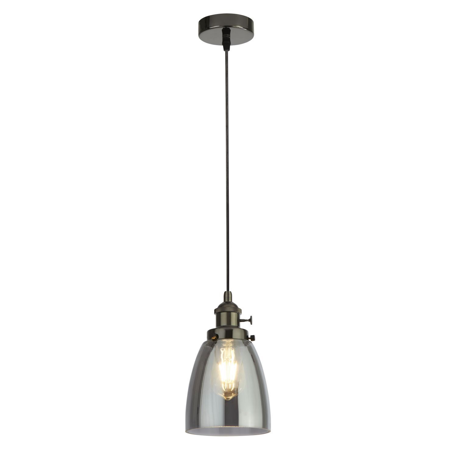Hängelampe E27 Ø 14 cm Schwarz Grau Rauchglas schmal
