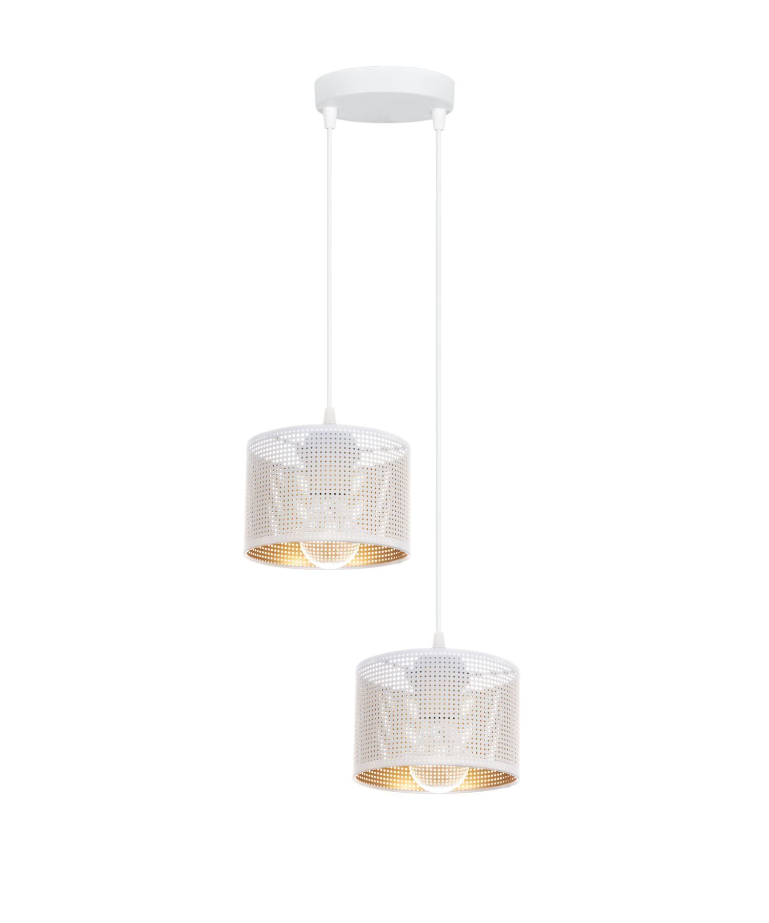 Suspension métal Loft 2flmg E27 L:30 cm blanc or