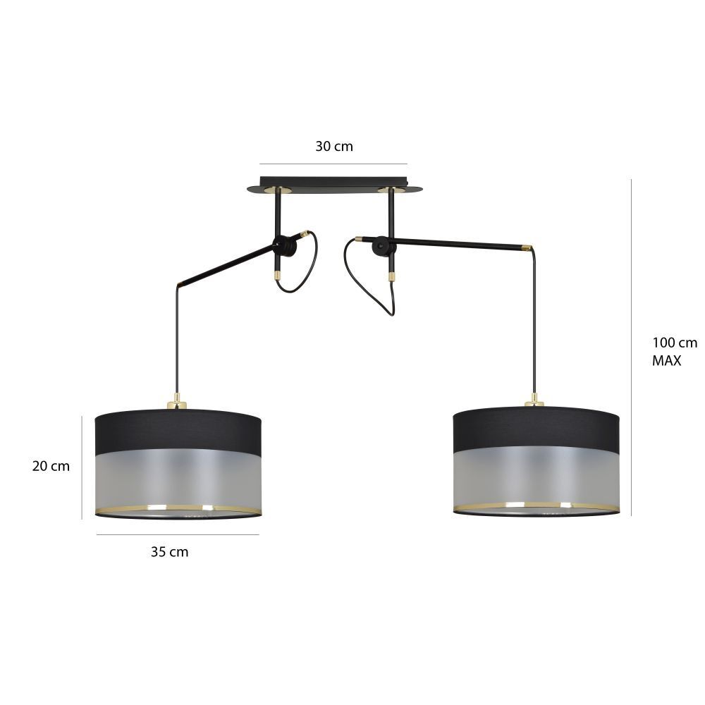 Hängelampe Stoff Metall Schwarz Silber Gold verstellbar Leuchte, Deckenleuchte, Beleuchtung
