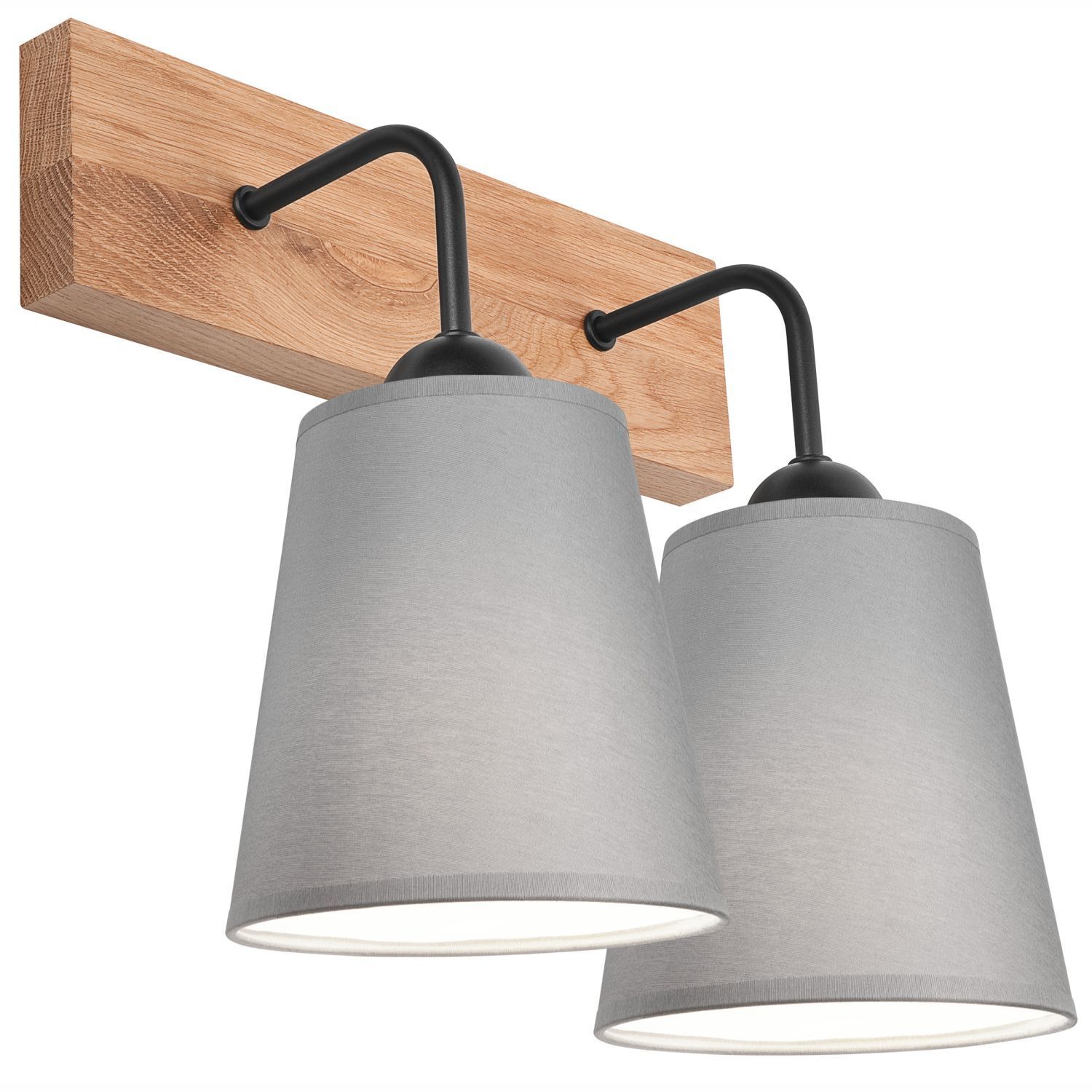 Applique Moderne Gris Naturel L : 33 cm 2 flammes E27 Tissu Bois