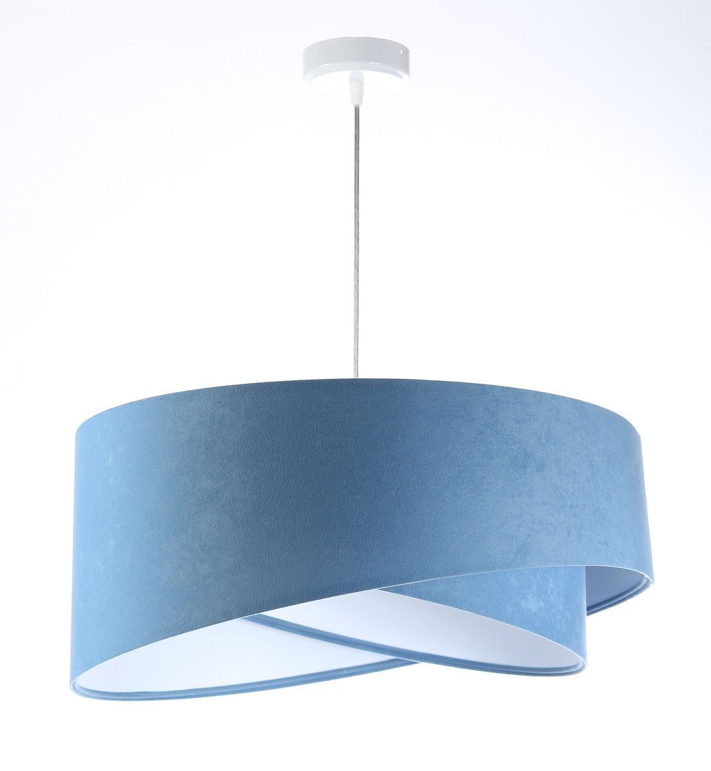 Suspension ronde Ø 50 cm Blanc Bleu Tissu aspect velours E27