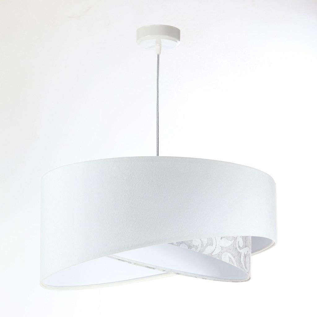 Suspension ronde D : 50 cm E27 Blanc Gris Abat-jour en tissu