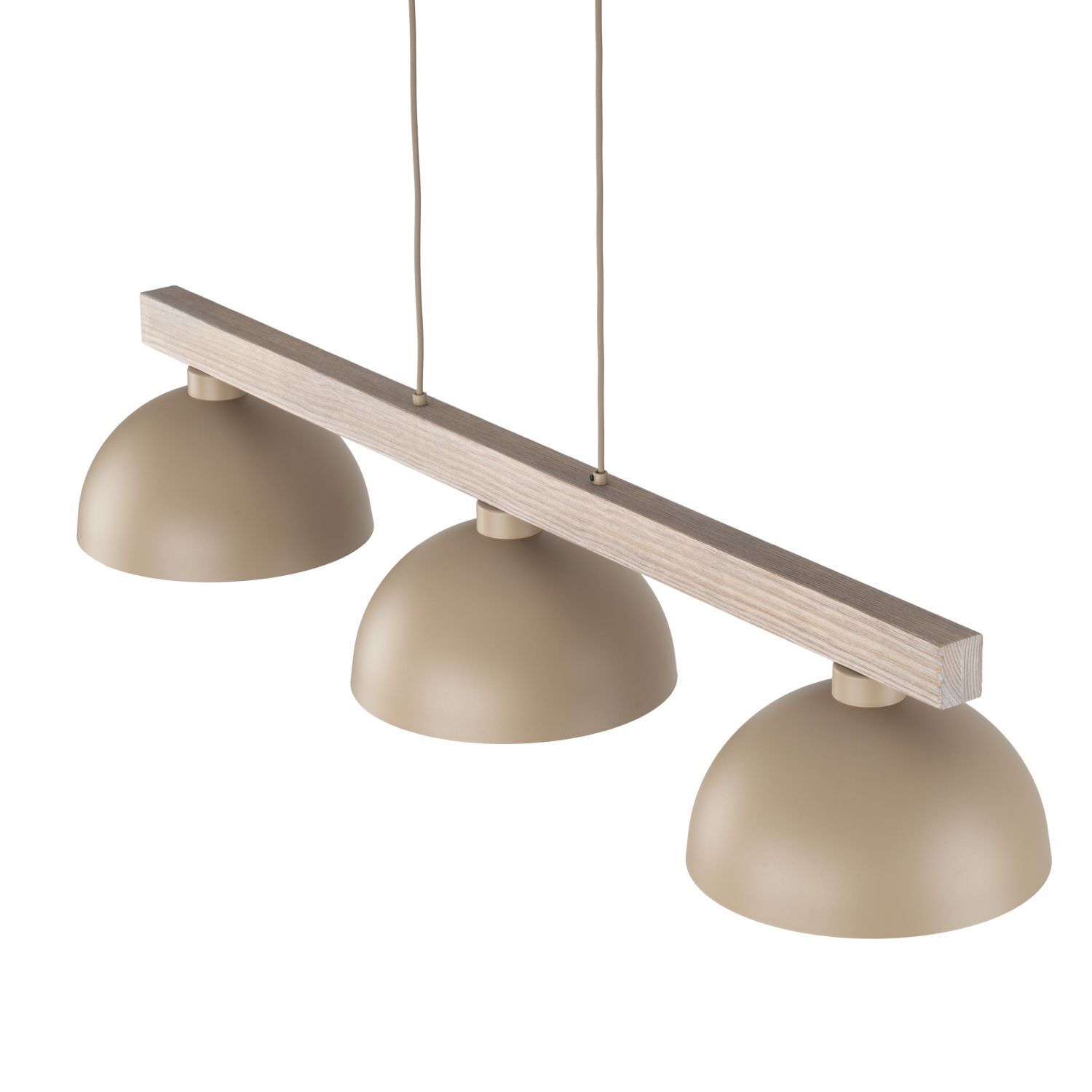 Hängelampe, Holzbar, Drei Lampenschirme, Beige, Befestigungselemente